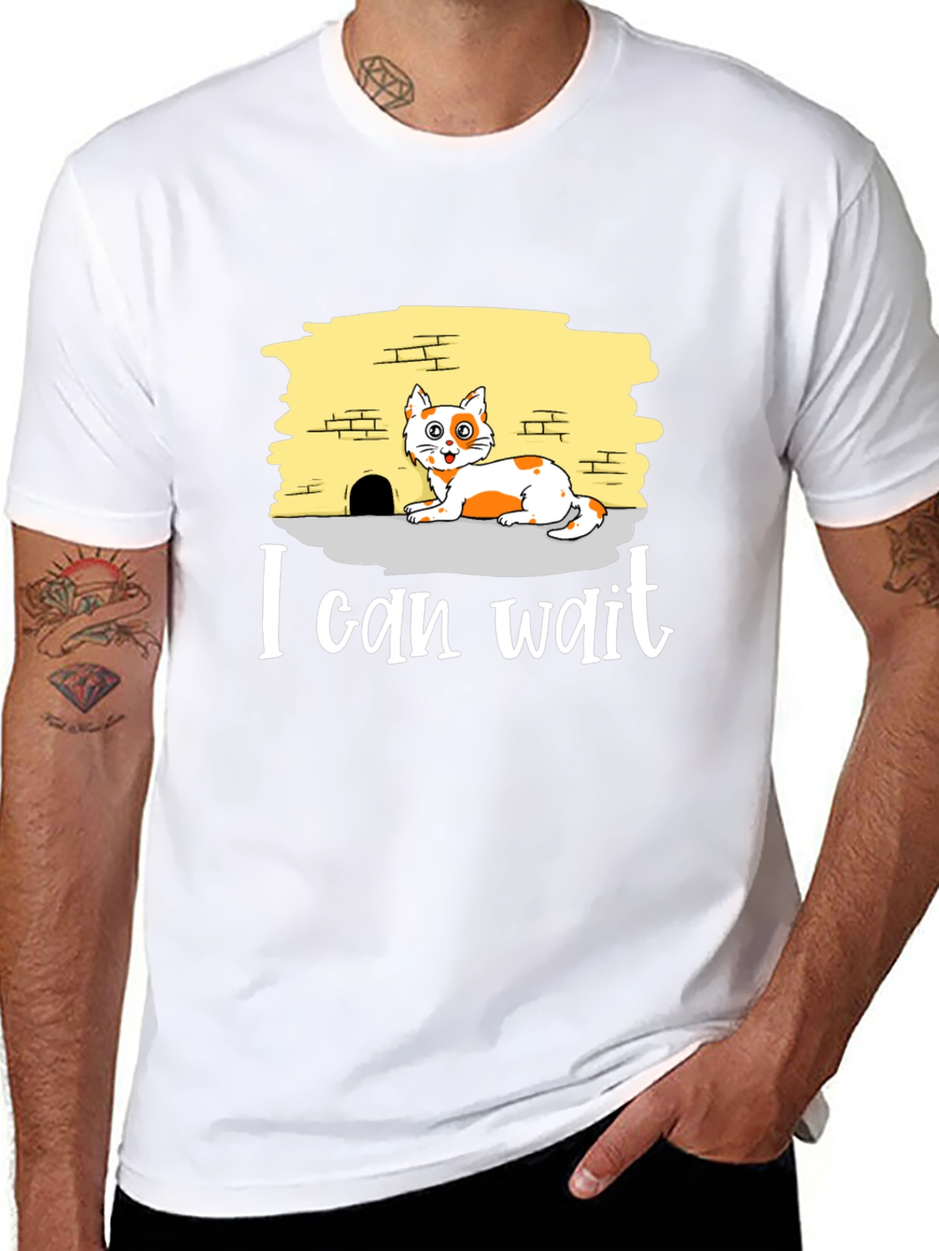 I Can Wait Cat Graphic Tee - Black