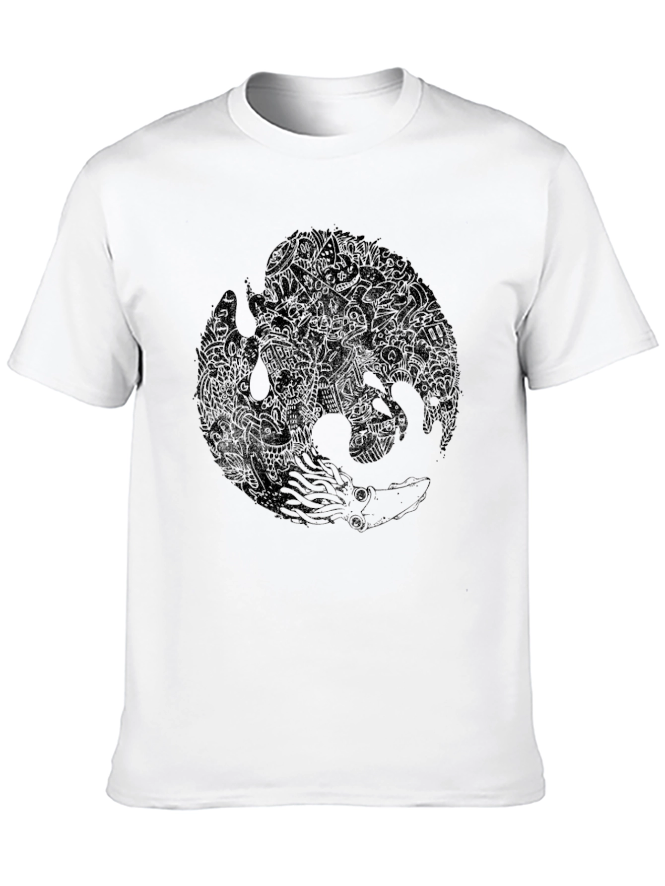 Mens Black Graphic Tee - Octopus & Phoenix