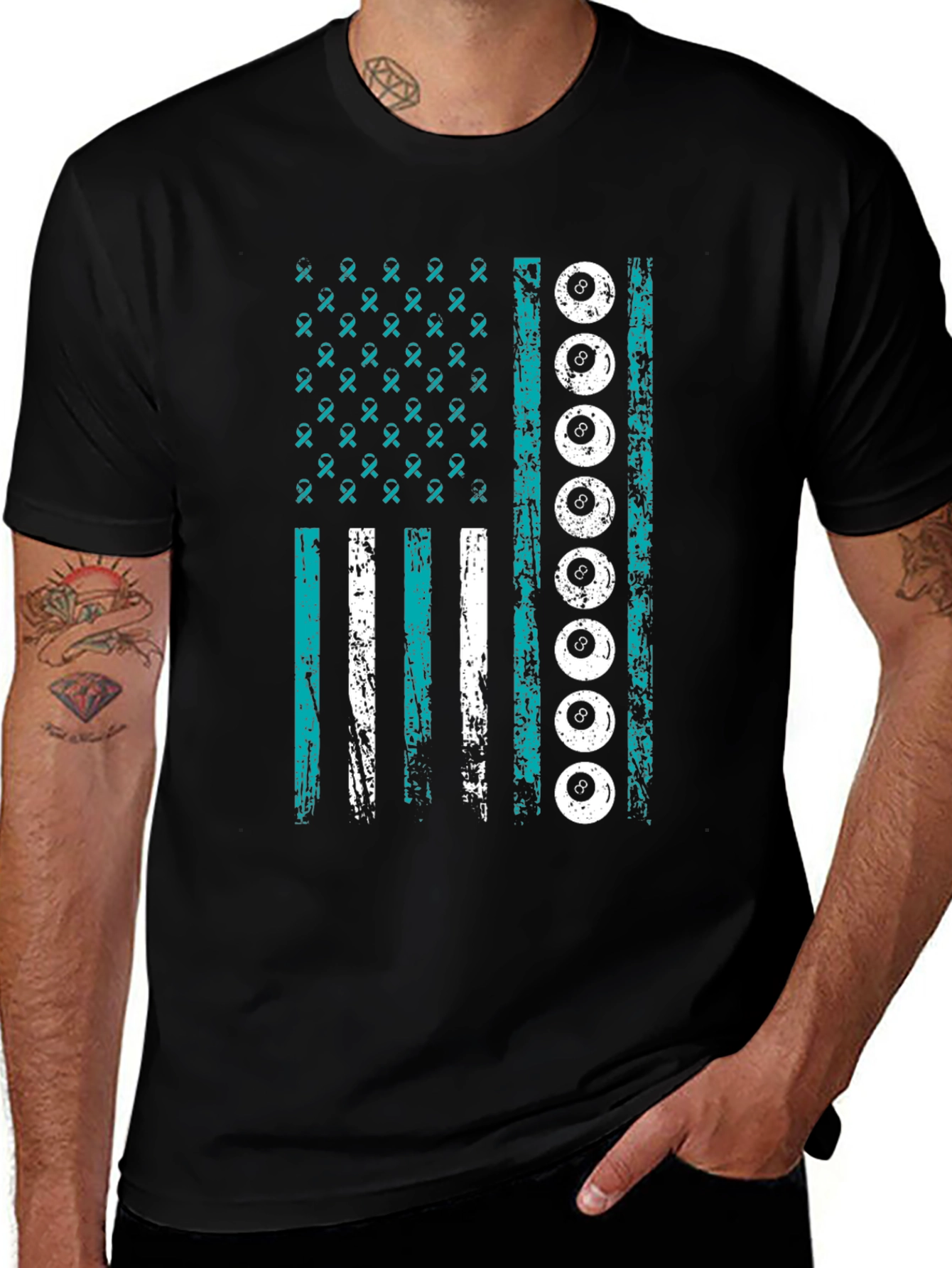 Pool Billiards Awareness Ribbon Flag T-Shirt