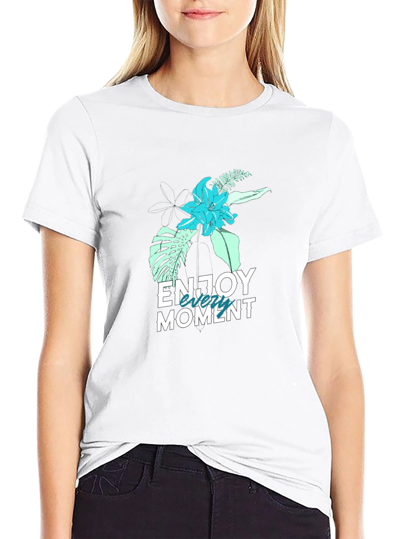 Mens Black Floral Enjoy the Moment Graphic Tee