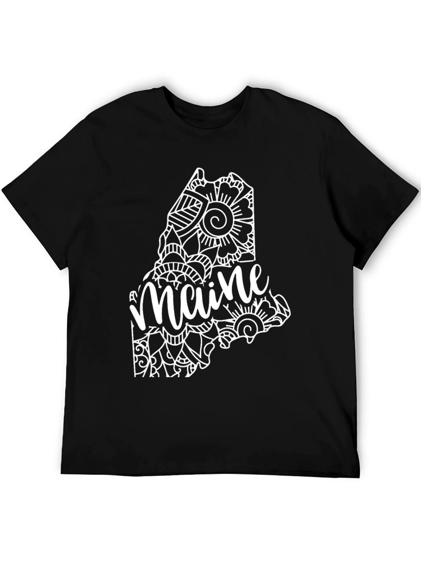 Maine State Mandala Art Black T-Shirt