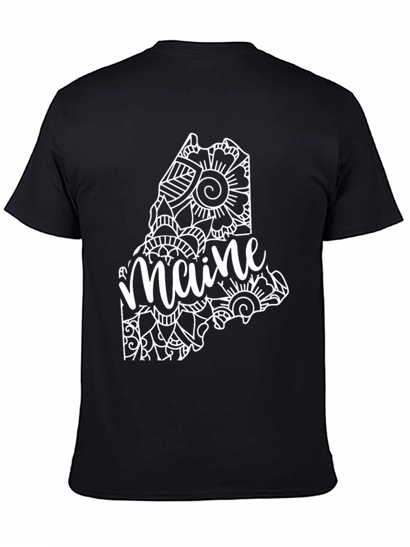 Maine State Mandala Art Black T-Shirt