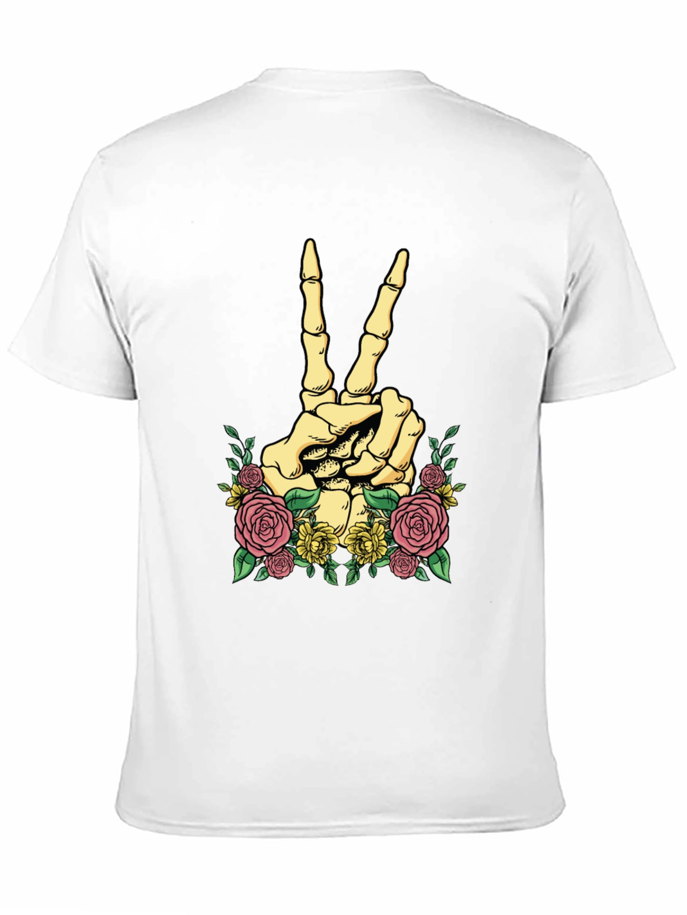 Floral Skeleton Peace Sign Graphic T-Shirt
