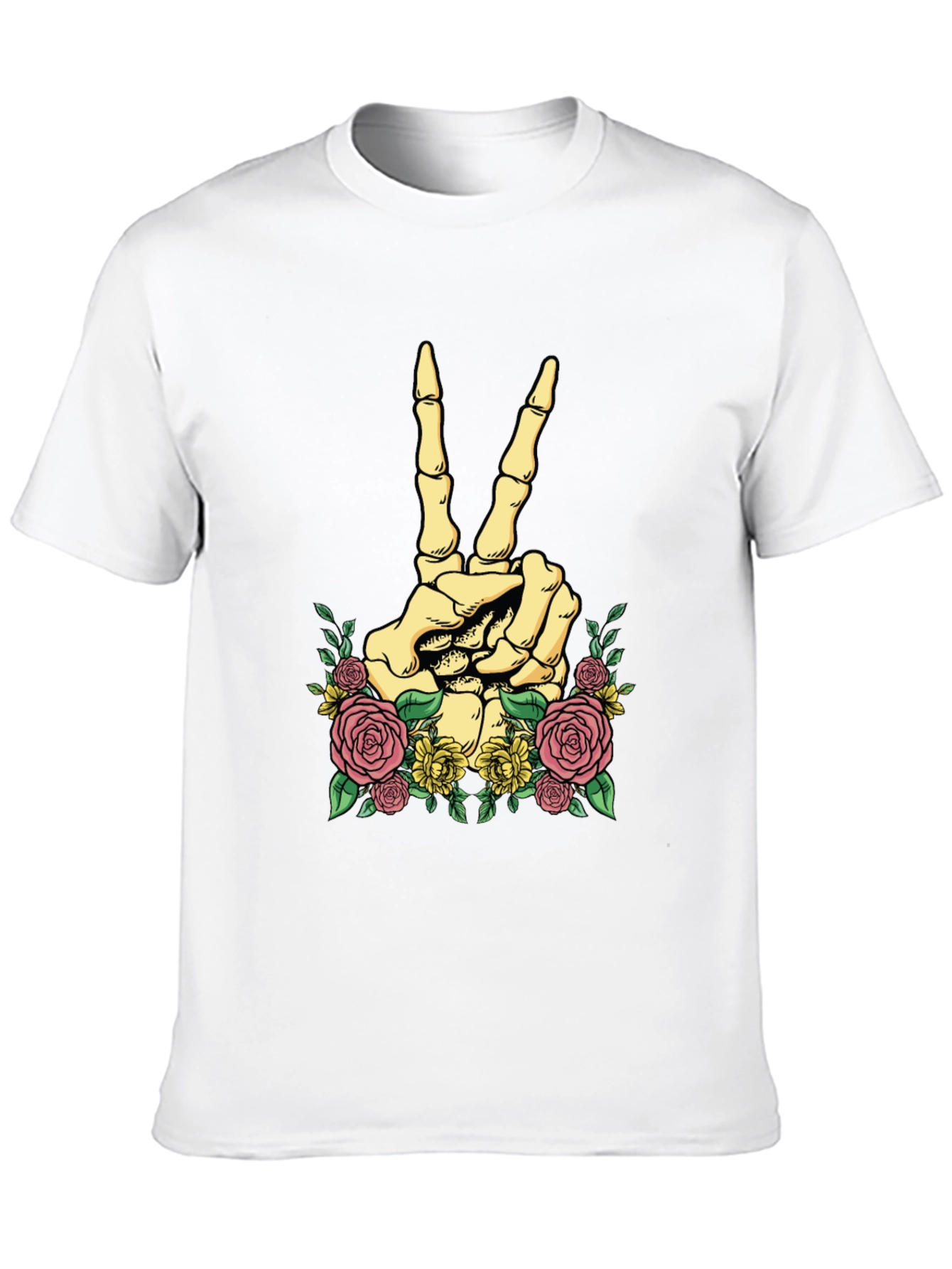 Floral Skeleton Peace Sign Graphic T-Shirt