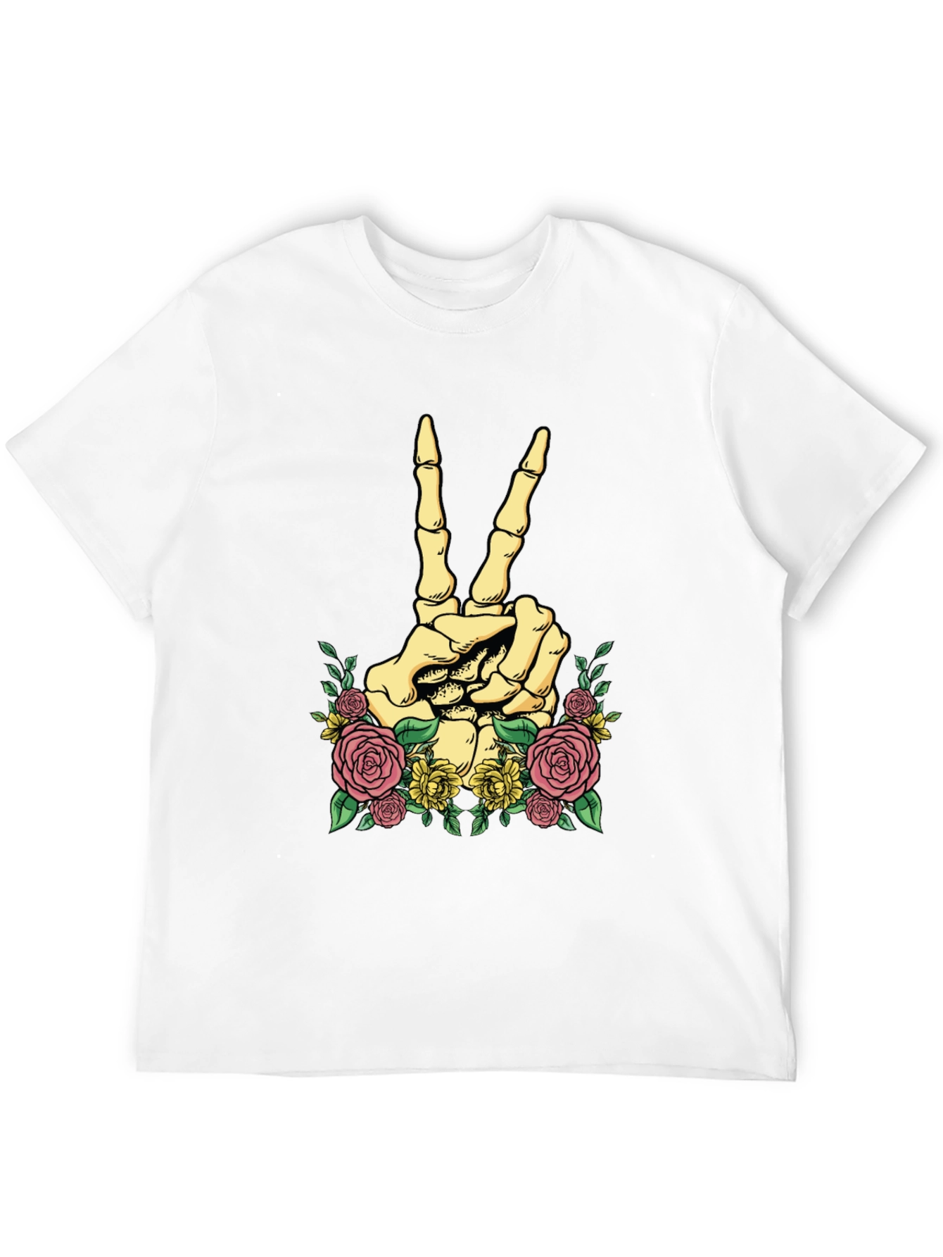 Floral Skeleton Peace Sign Graphic T-Shirt