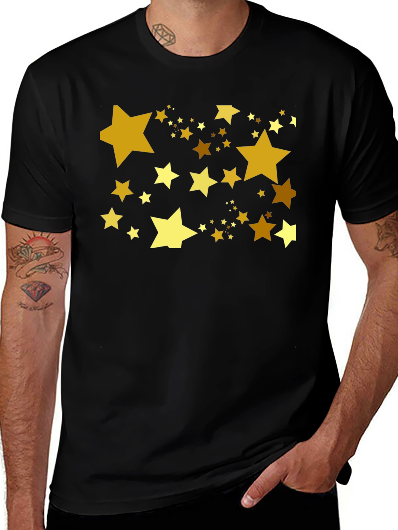 Golden Stars Black T-Shirt - Celestial Style