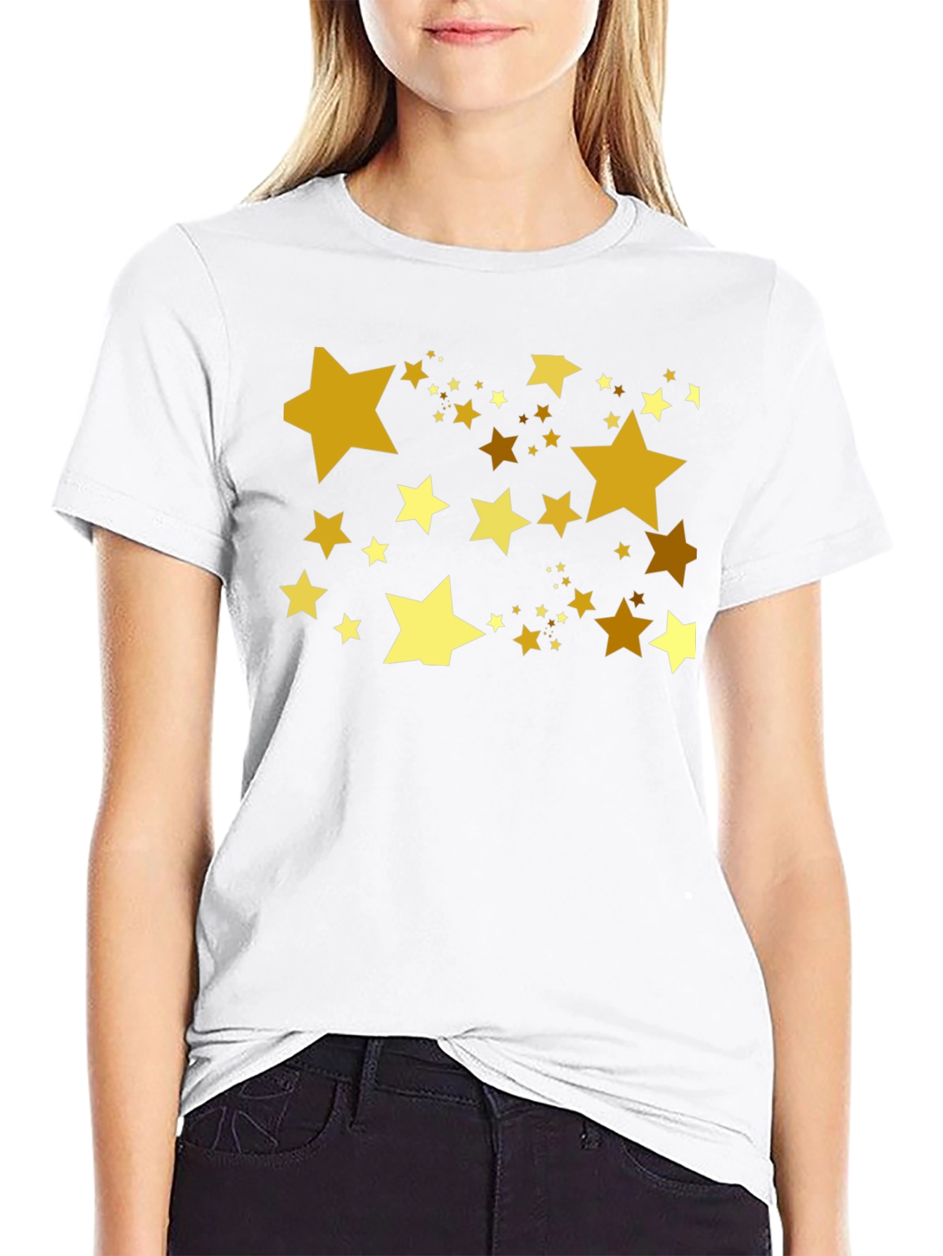 Golden Stars Black T-Shirt - Celestial Style