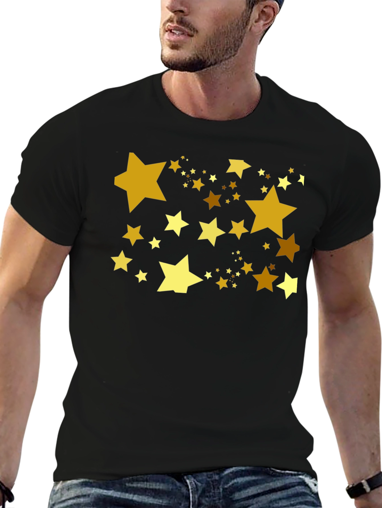 Golden Stars Black T-Shirt - Celestial Style