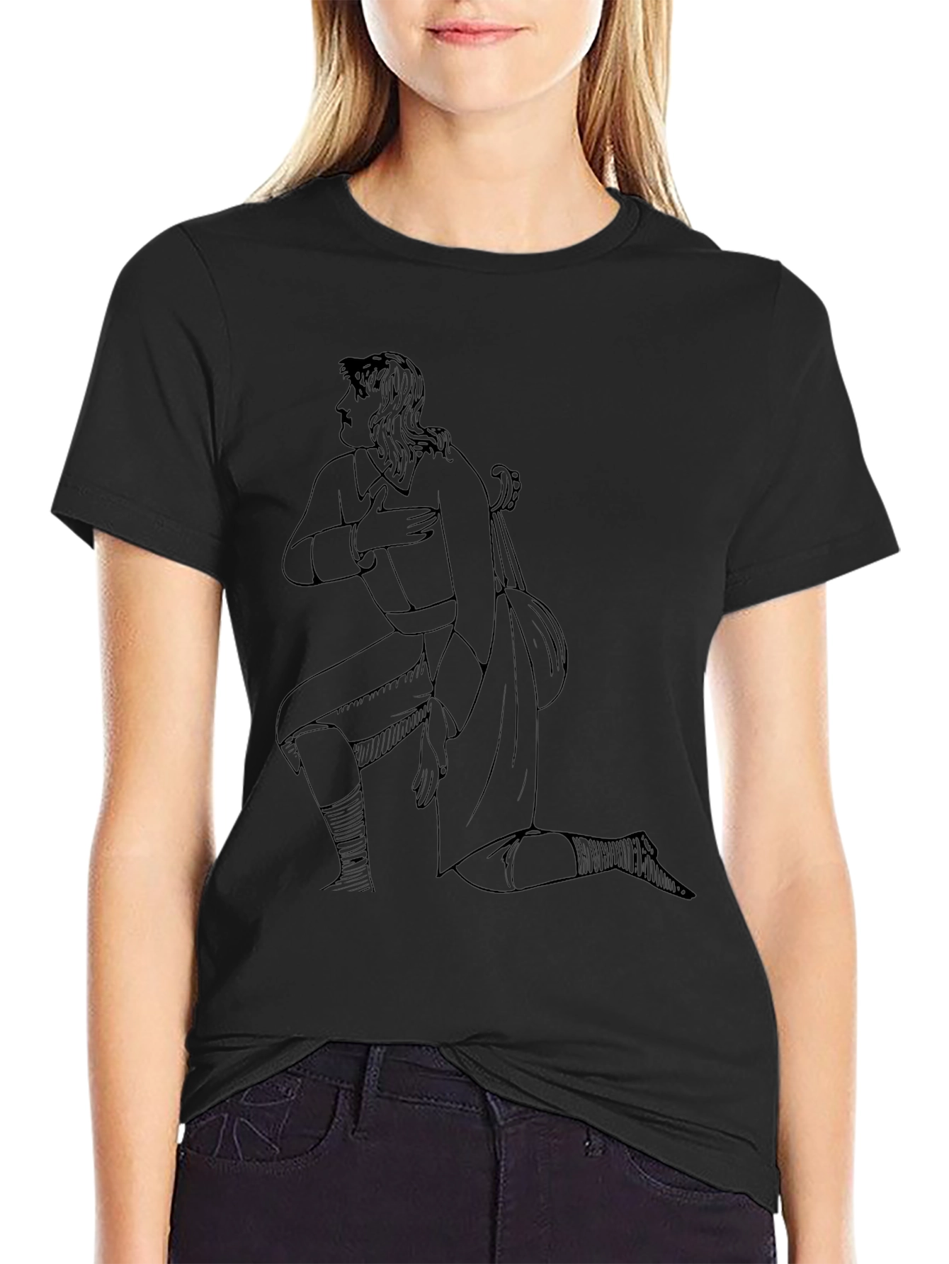 Line Art Graphic Black T-Shirt