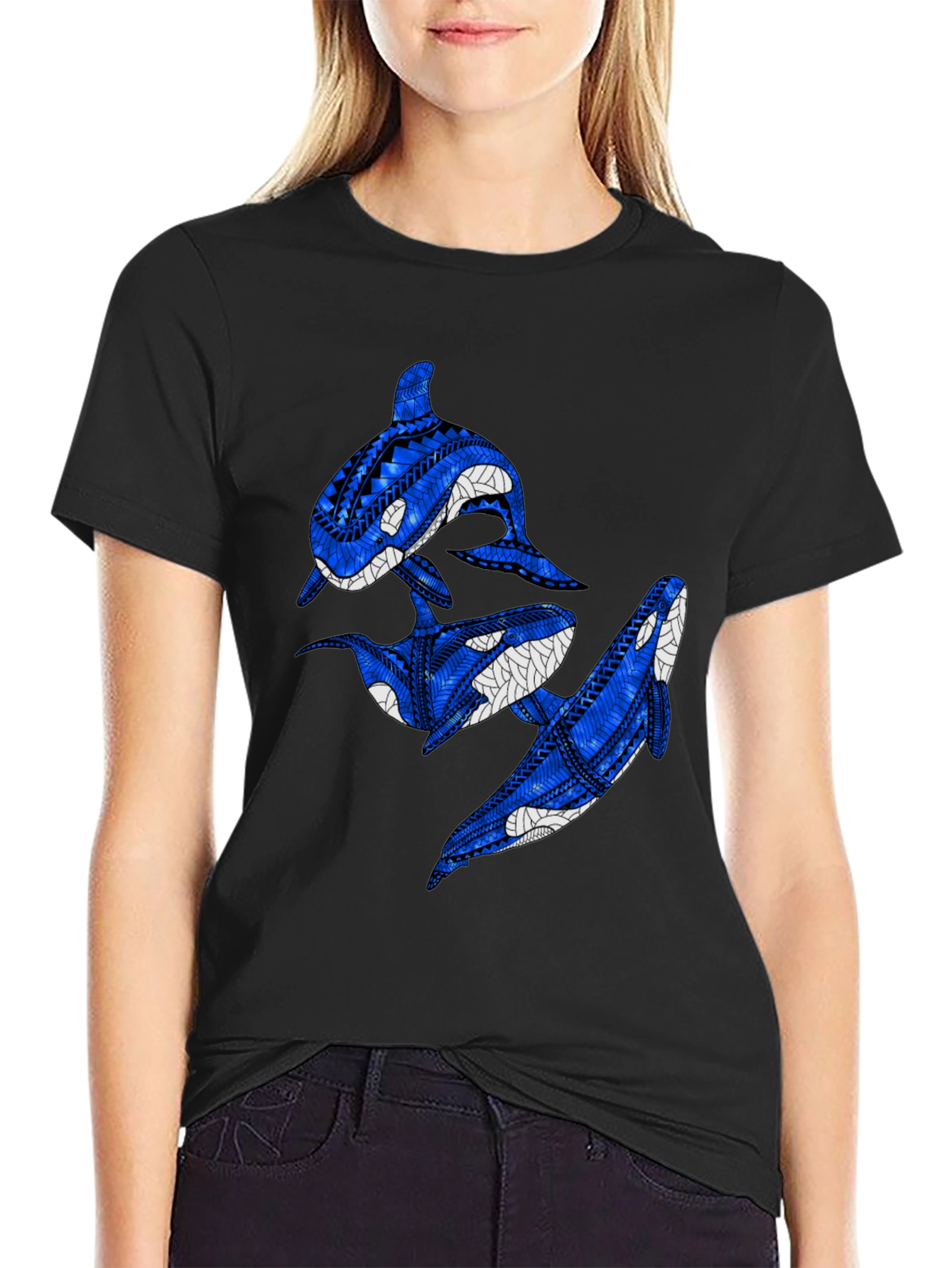 Tribal Orca Whale Black Graphic Tee