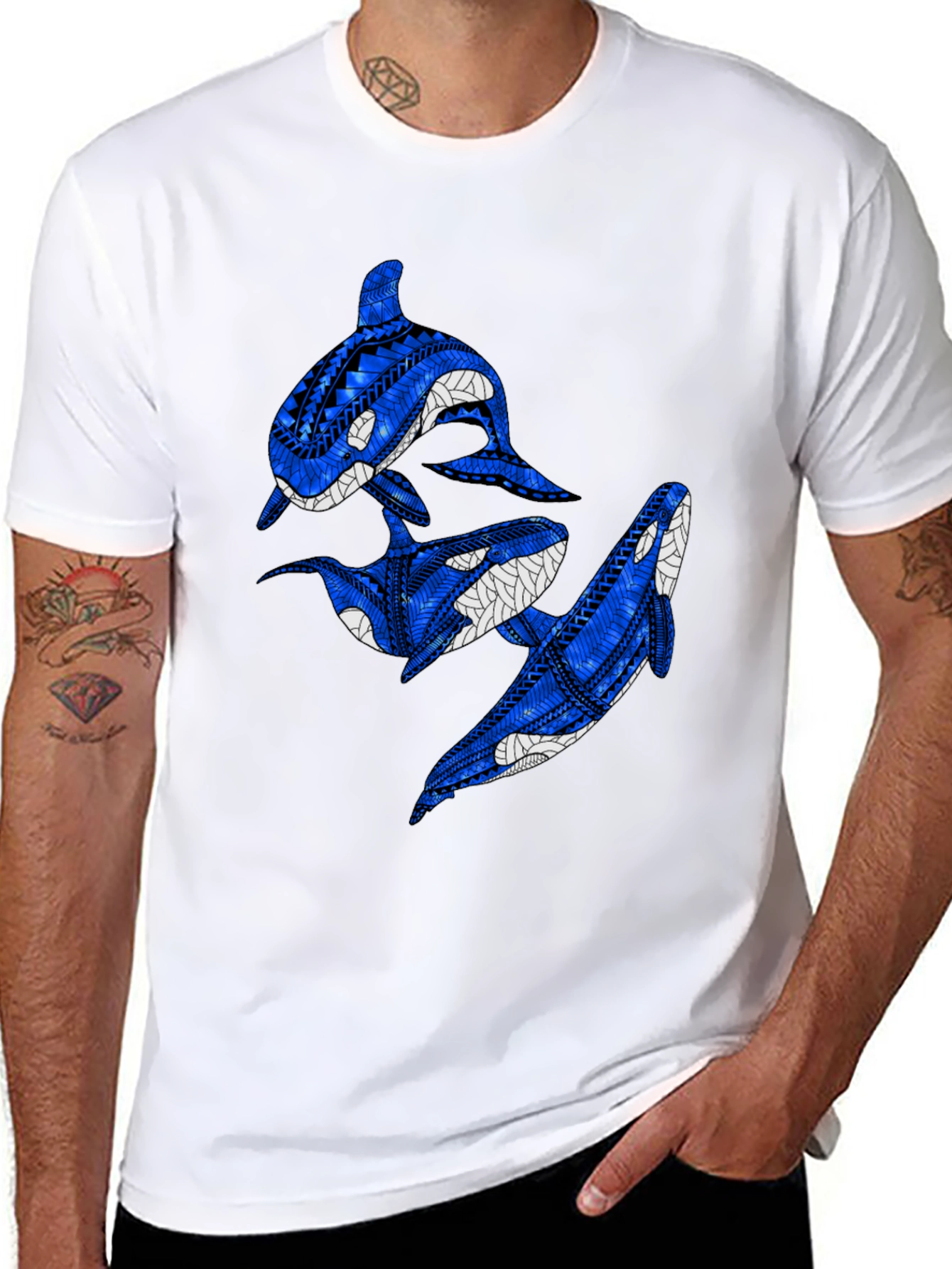 Tribal Orca Whale Black Graphic Tee