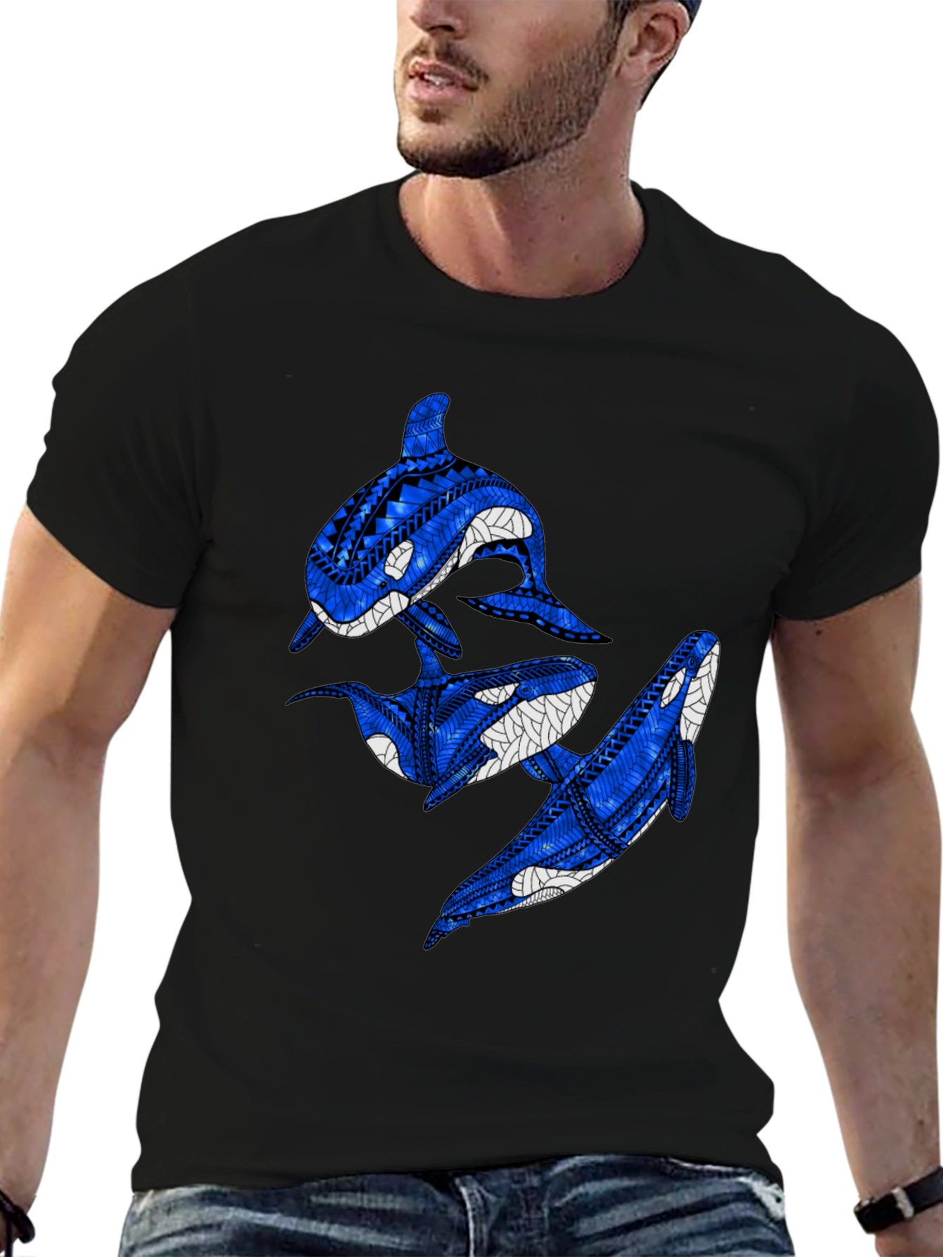 Tribal Orca Whale Black Graphic Tee