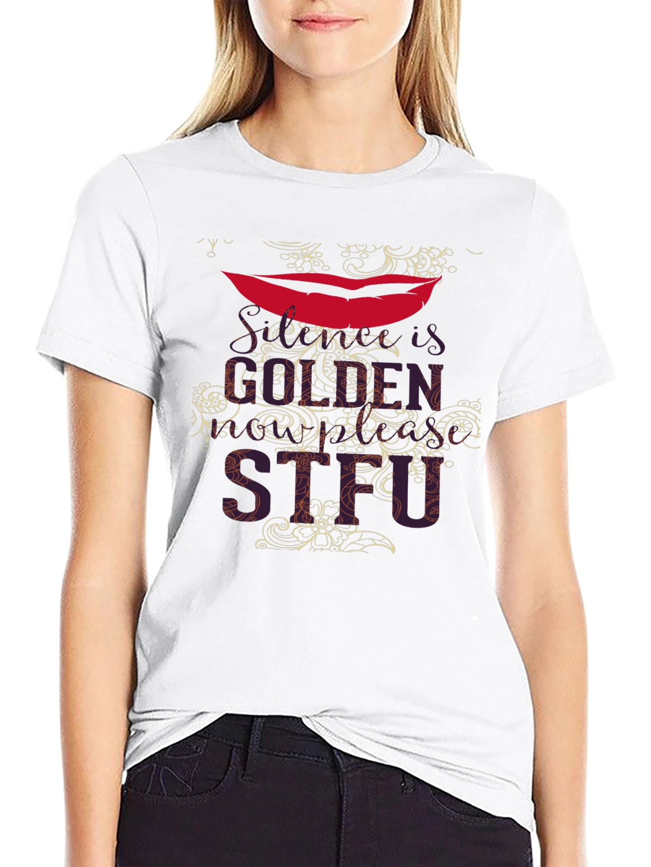 Statement Lips Graphic Black T-Shirt for Men