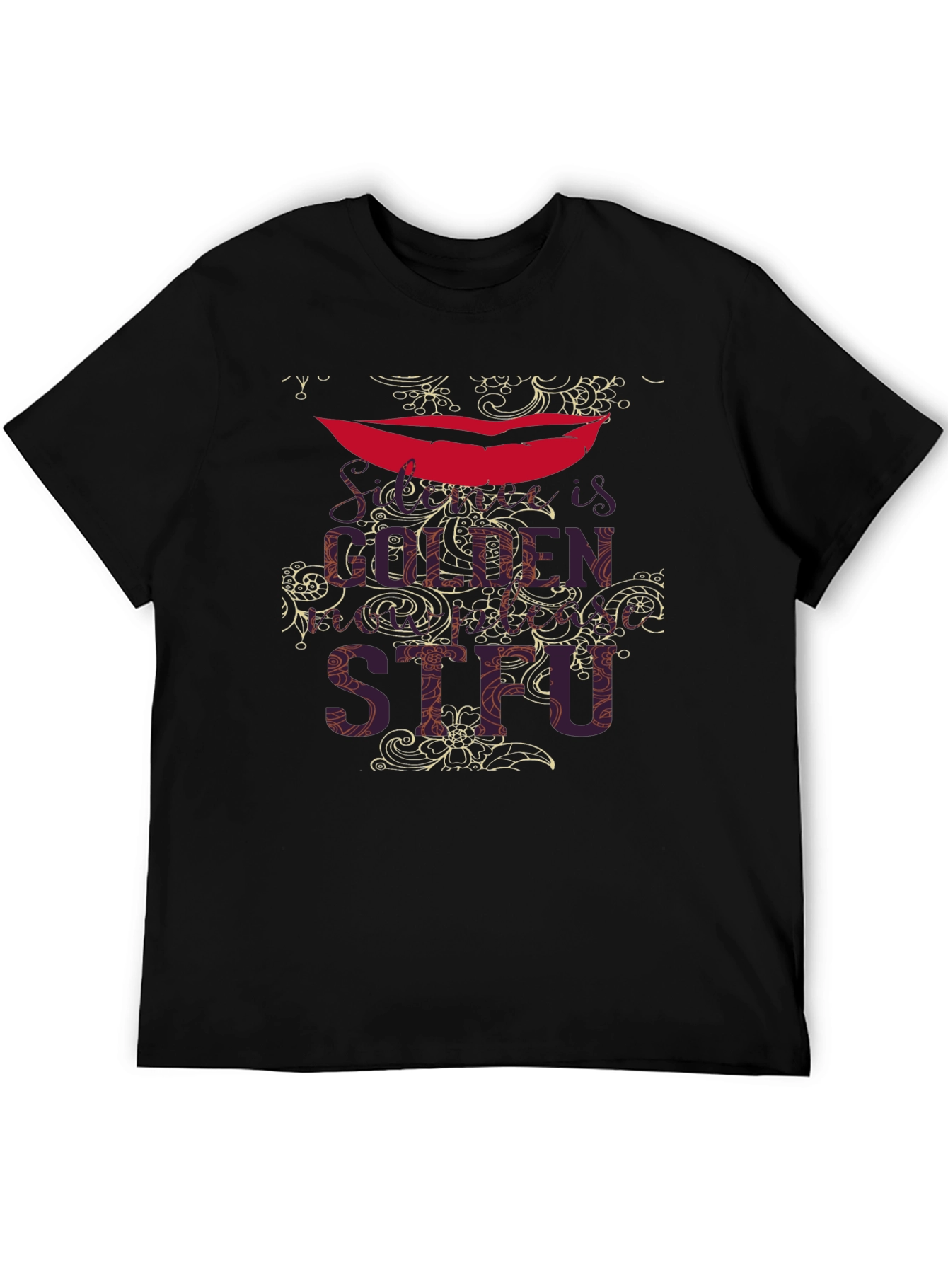 Statement Lips Graphic Black T-Shirt for Men
