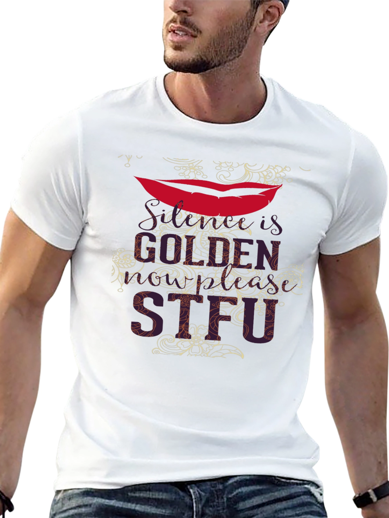 Statement Lips Graphic Black T-Shirt for Men