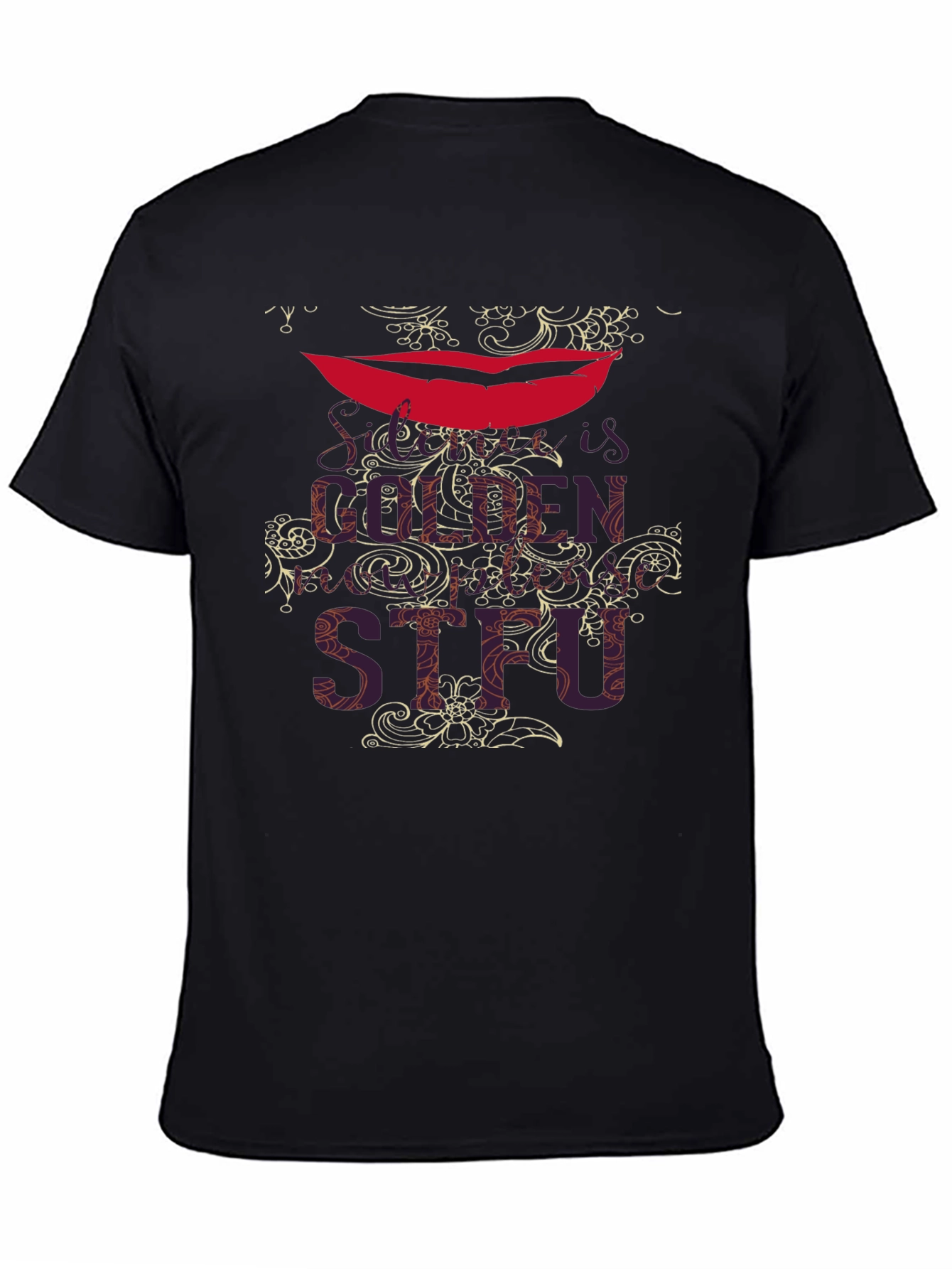 Statement Lips Graphic Black T-Shirt for Men