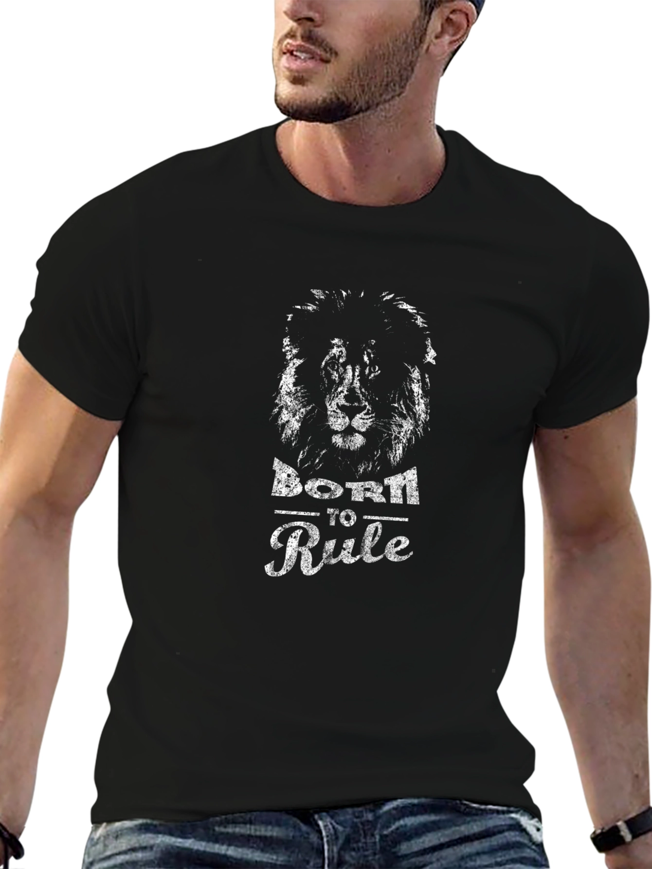 Born to Rule Lion Graphic Print T-Shirt