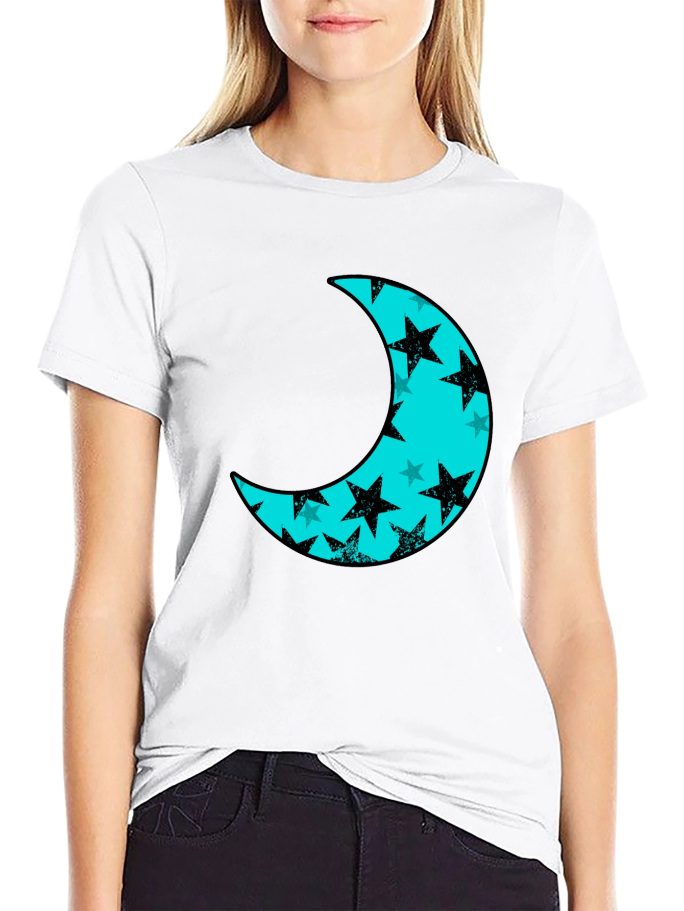 Moon & Stars Black Tee - Celestial Style