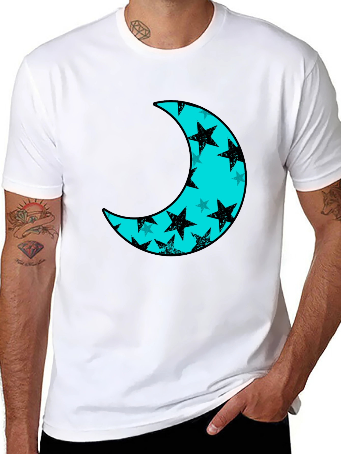 Moon & Stars Black Tee - Celestial Style