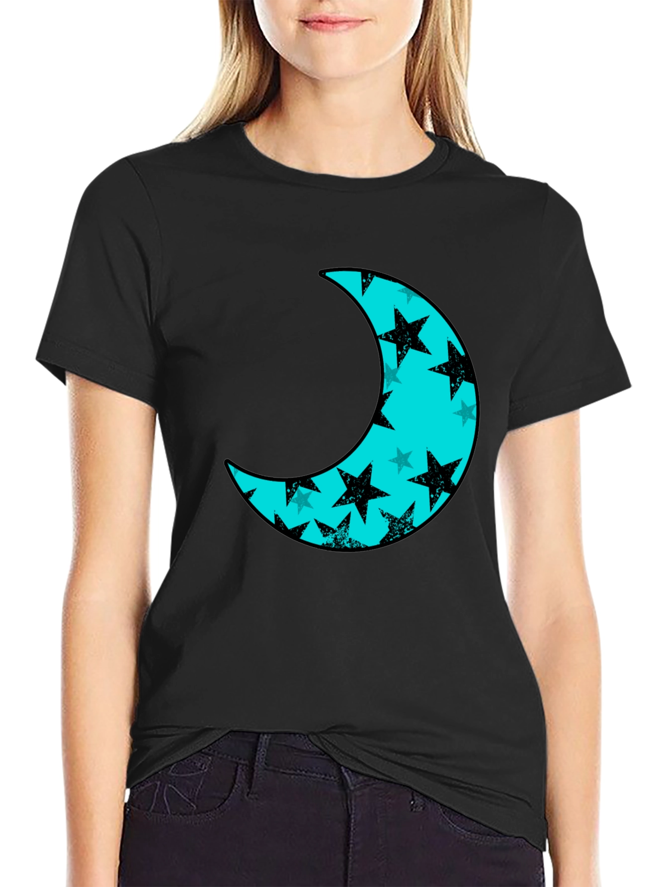 Moon & Stars Black Tee - Celestial Style