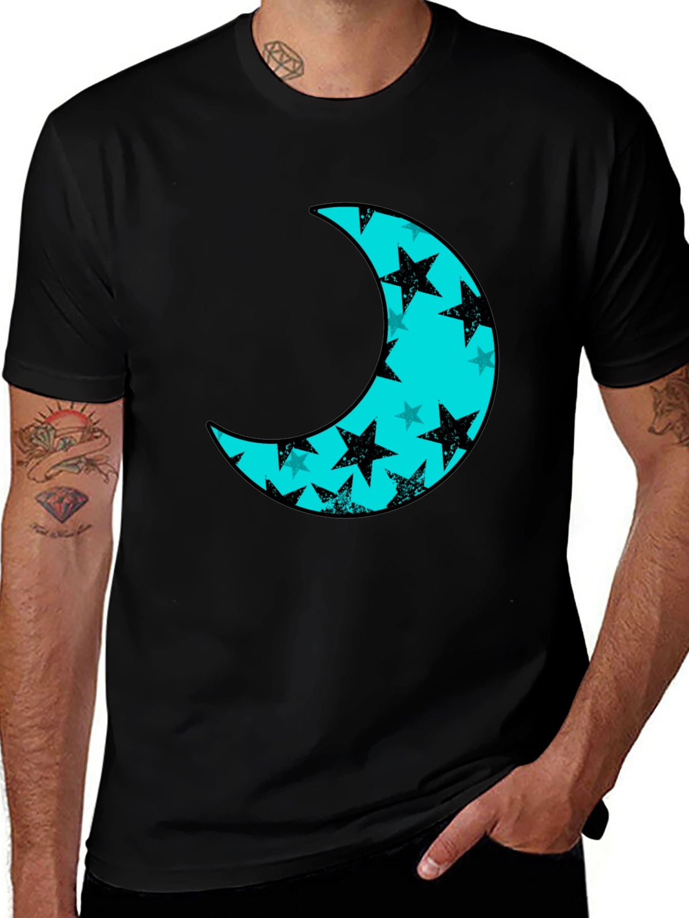 Moon & Stars Black Tee - Celestial Style