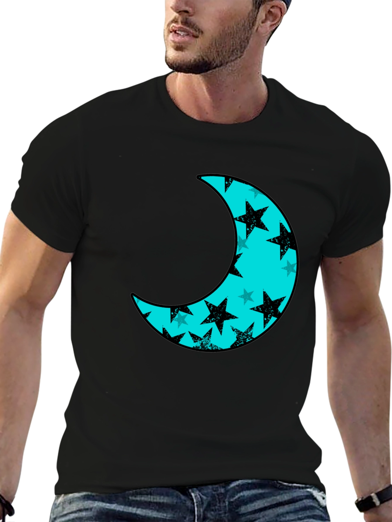 Moon & Stars Black Tee - Celestial Style