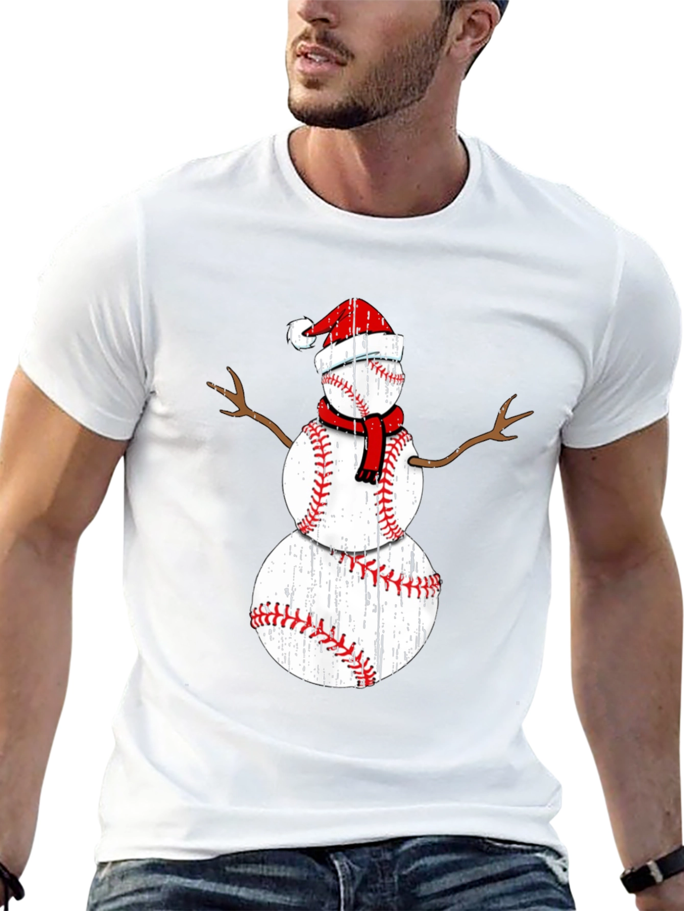 Baseball Snowman Christmas T-Shirt