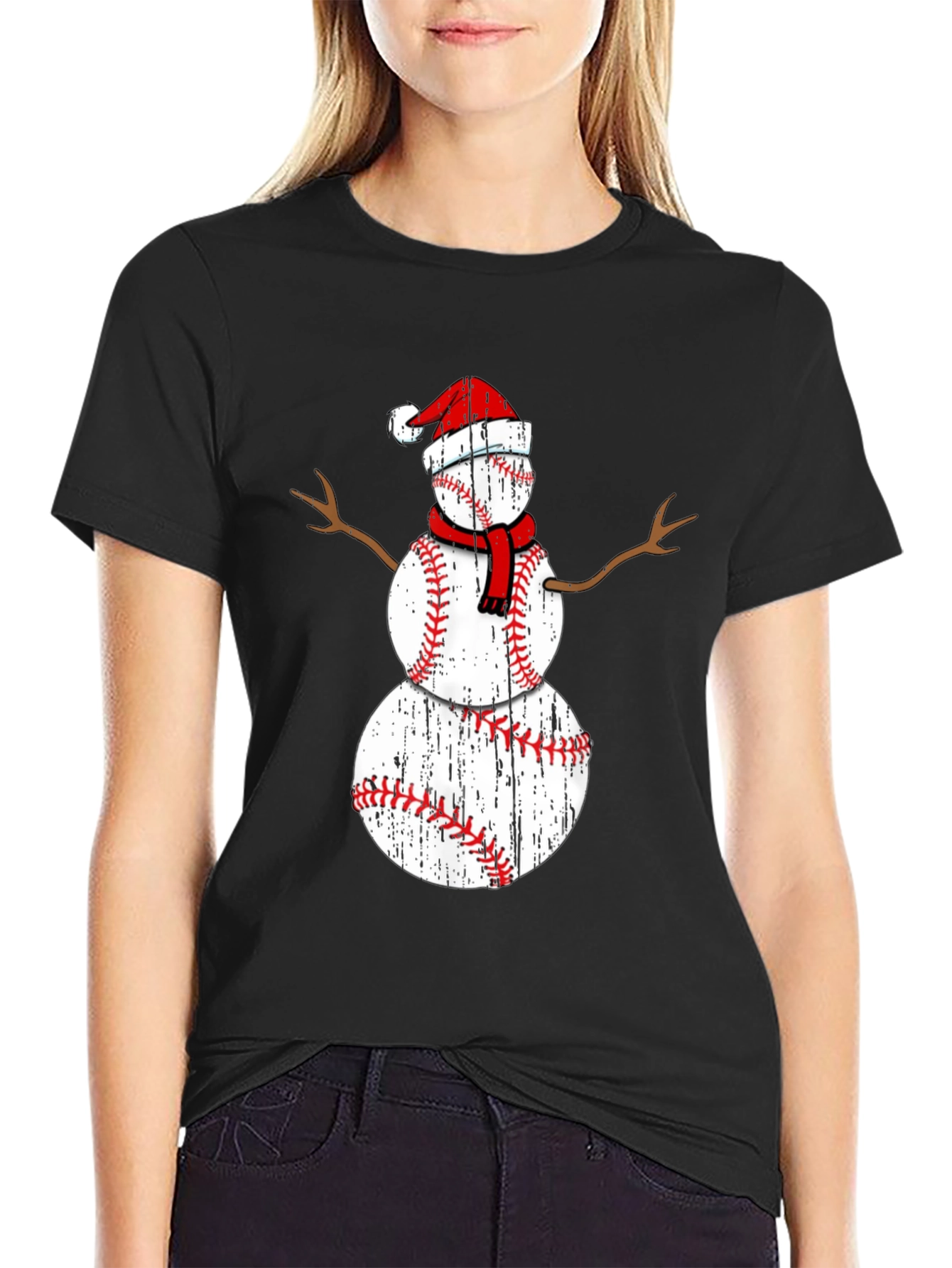 Baseball Snowman Christmas T-Shirt