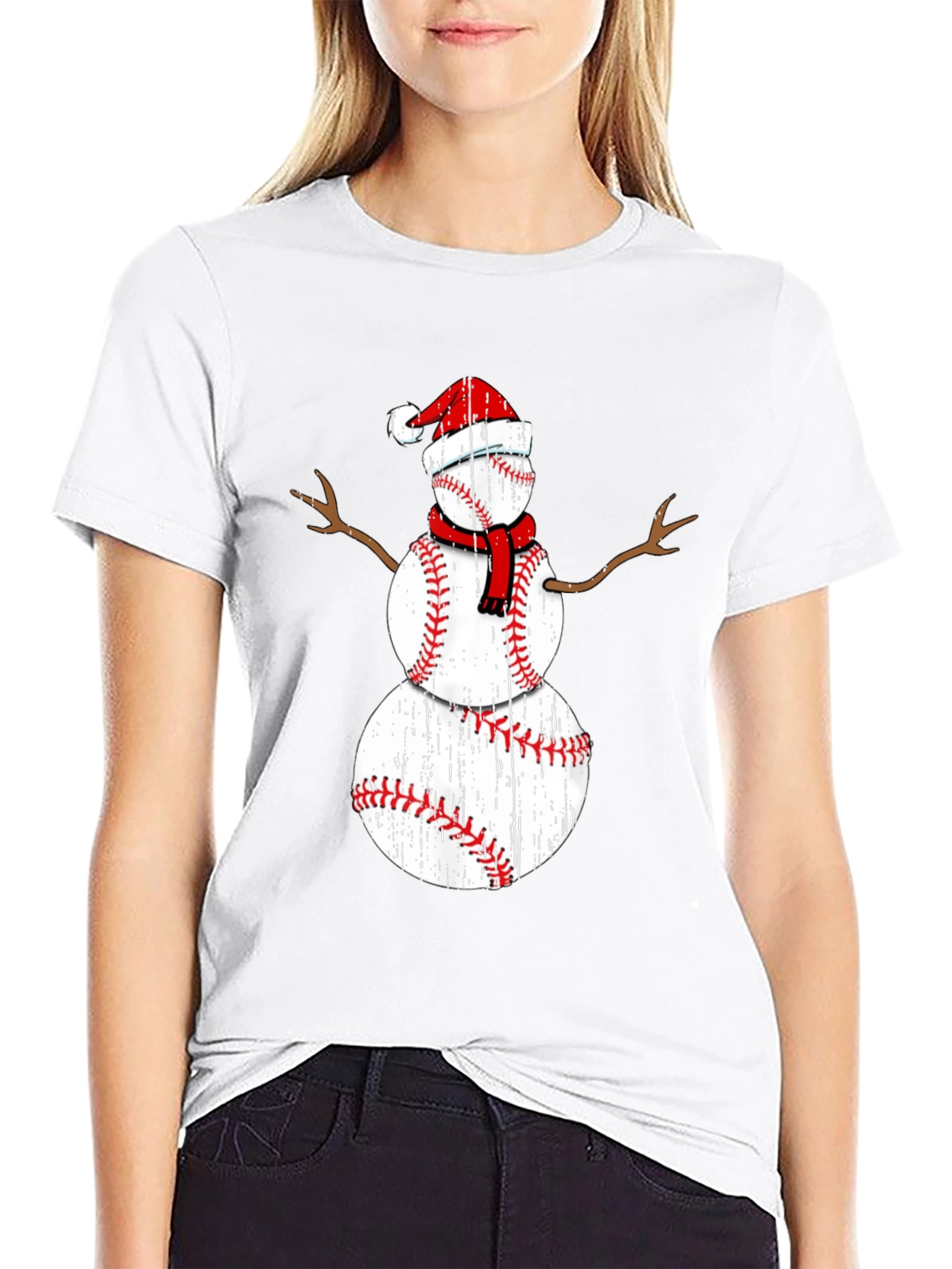 Baseball Snowman Christmas T-Shirt