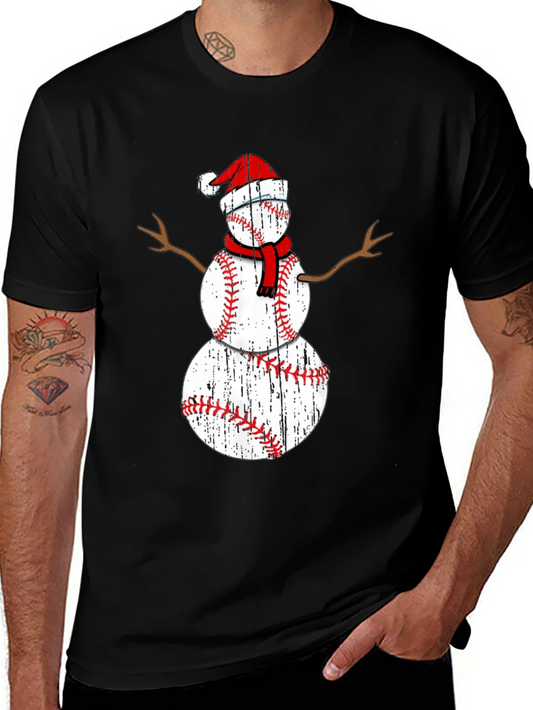 Baseball Snowman Christmas T-Shirt