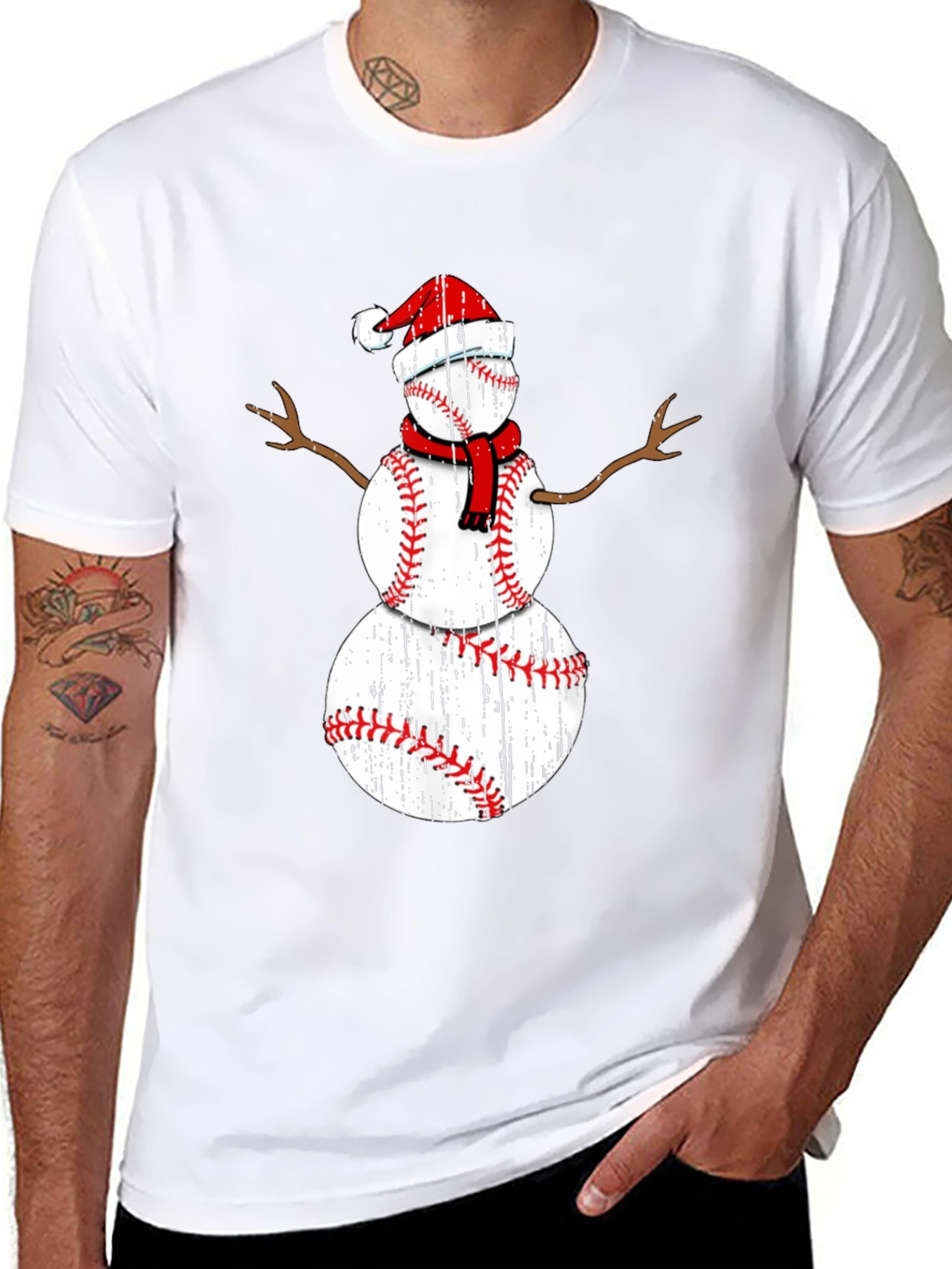 Baseball Snowman Christmas T-Shirt