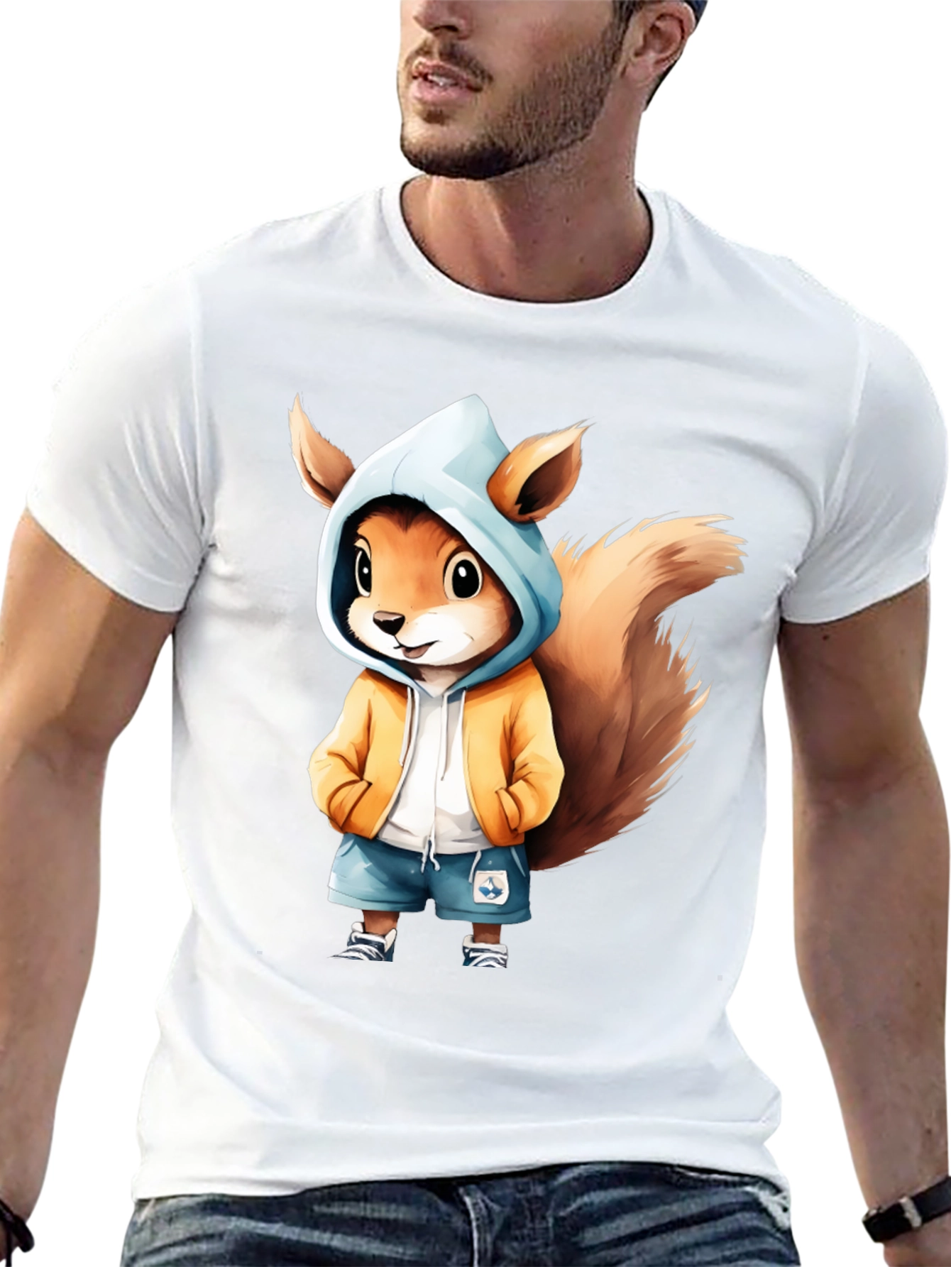 Squirrel Cartoon Graphic Black T-Shirt