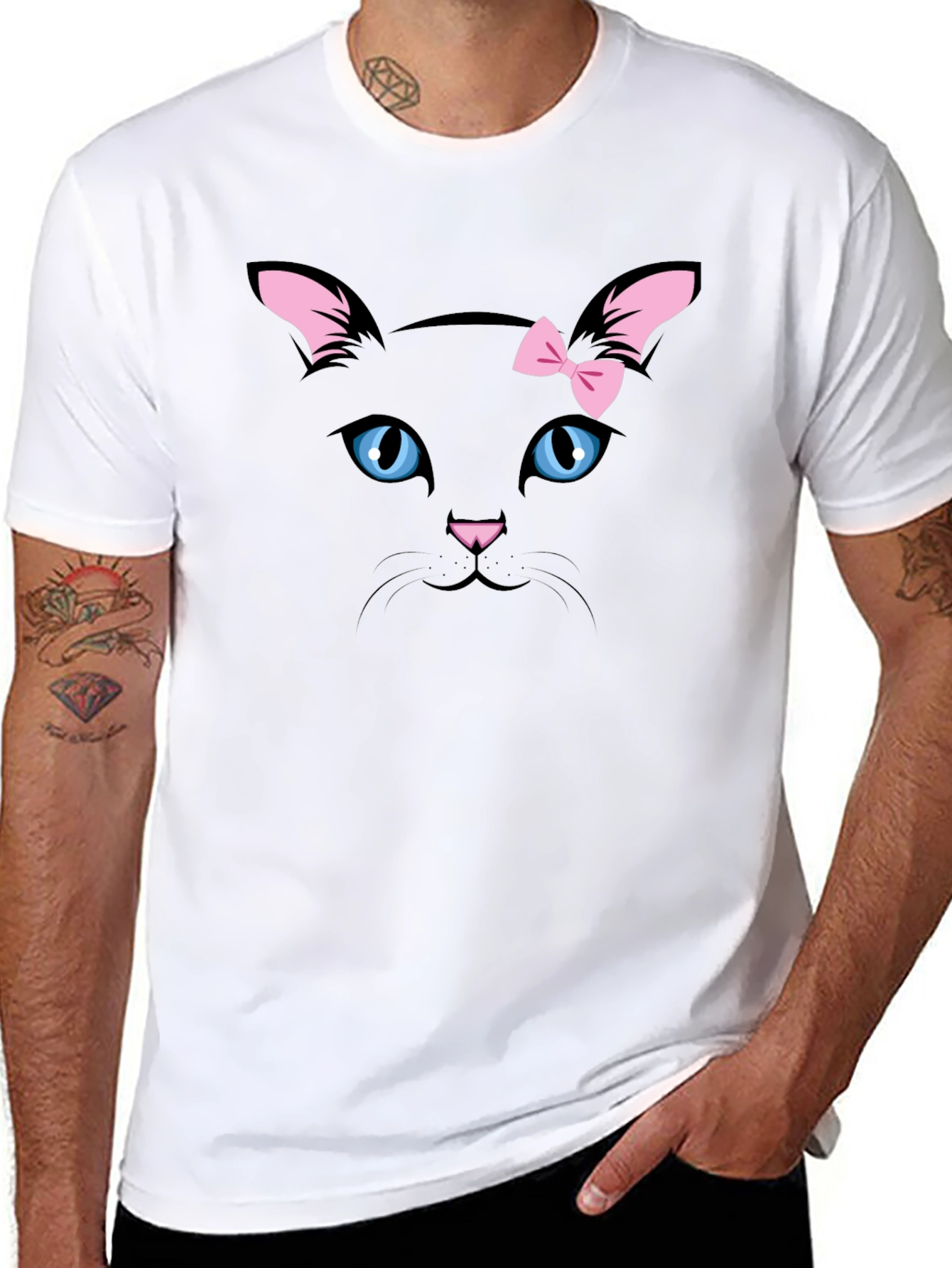 Cute Black Cat T-Shirt with Pink Bow