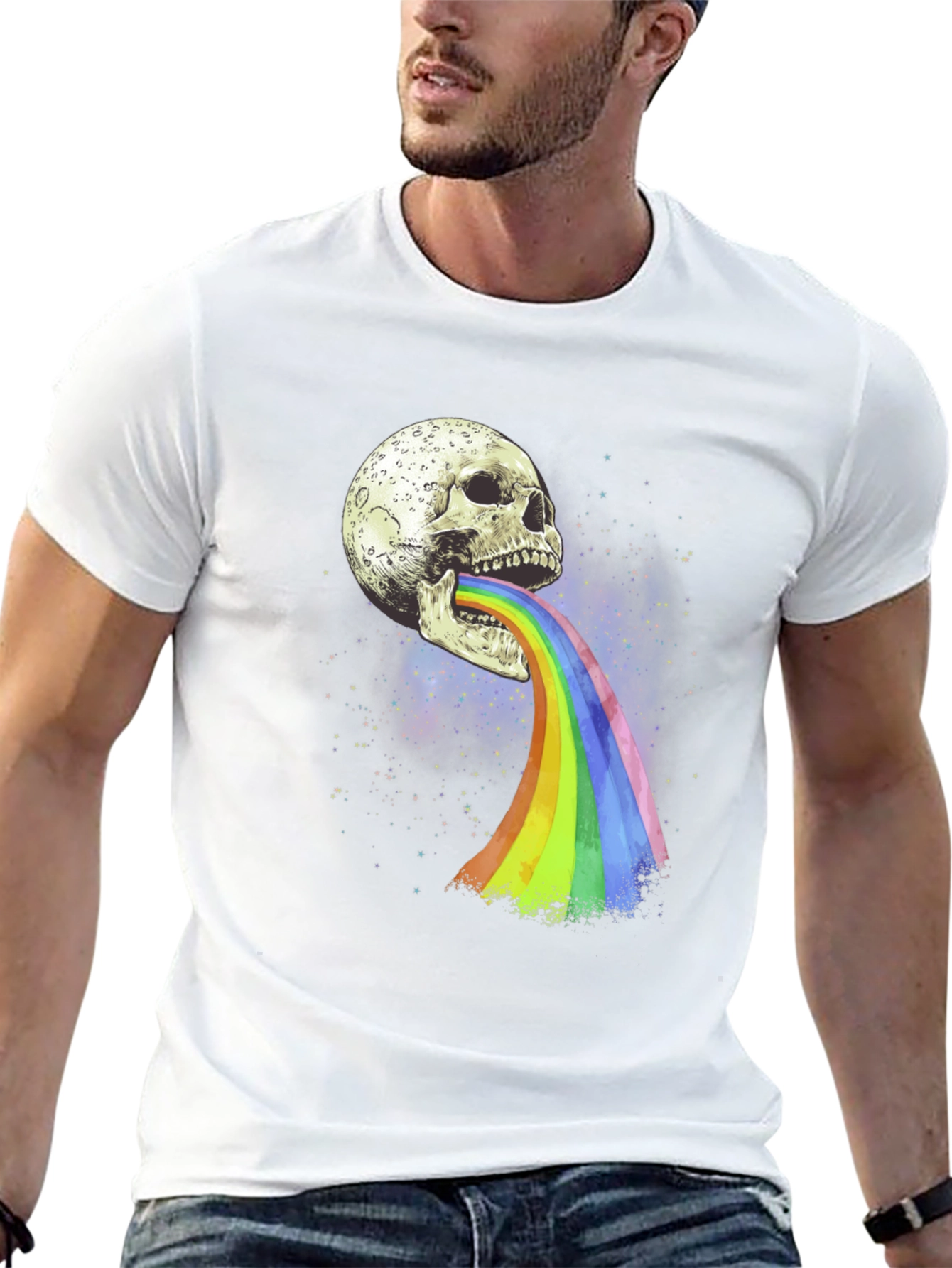 Skull & Rainbow Graphic Print Tee