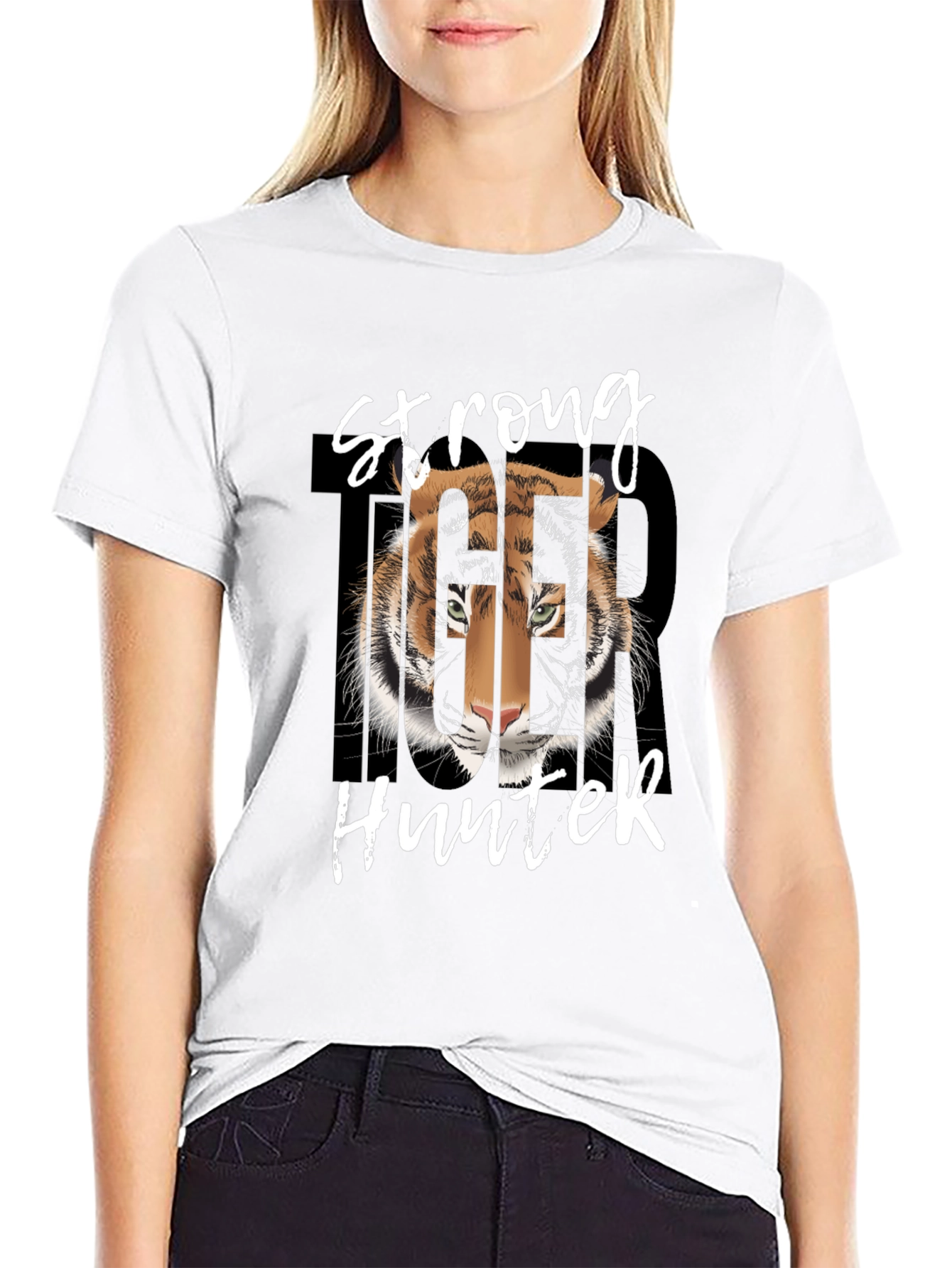 Strong Hunter Tiger Graphic Tee - Black Cotton T-Shirt