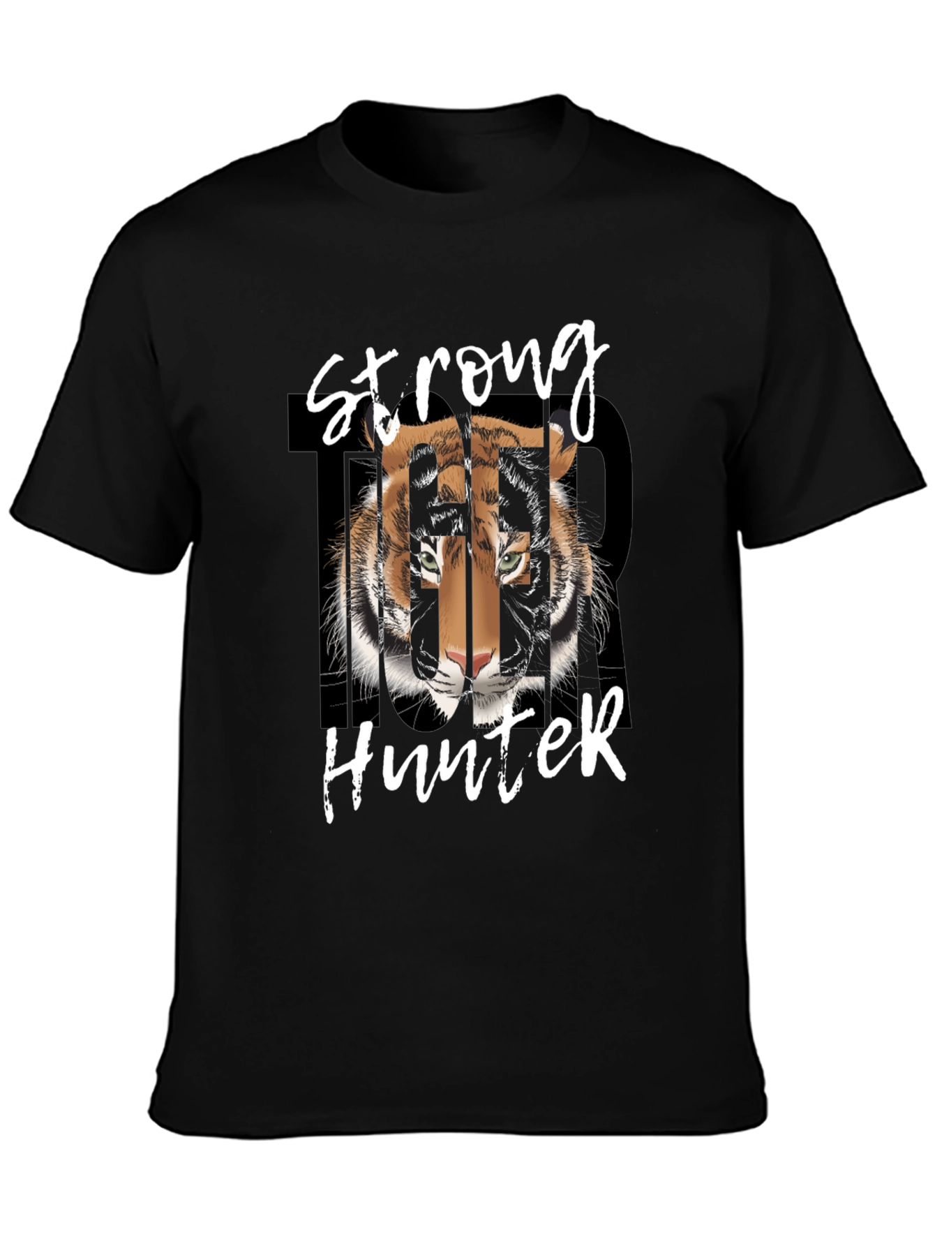 Strong Hunter Tiger Graphic Tee - Black Cotton T-Shirt