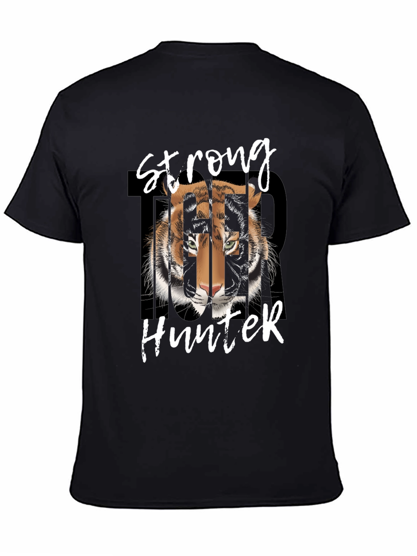 Strong Hunter Tiger Graphic Tee - Black Cotton T-Shirt