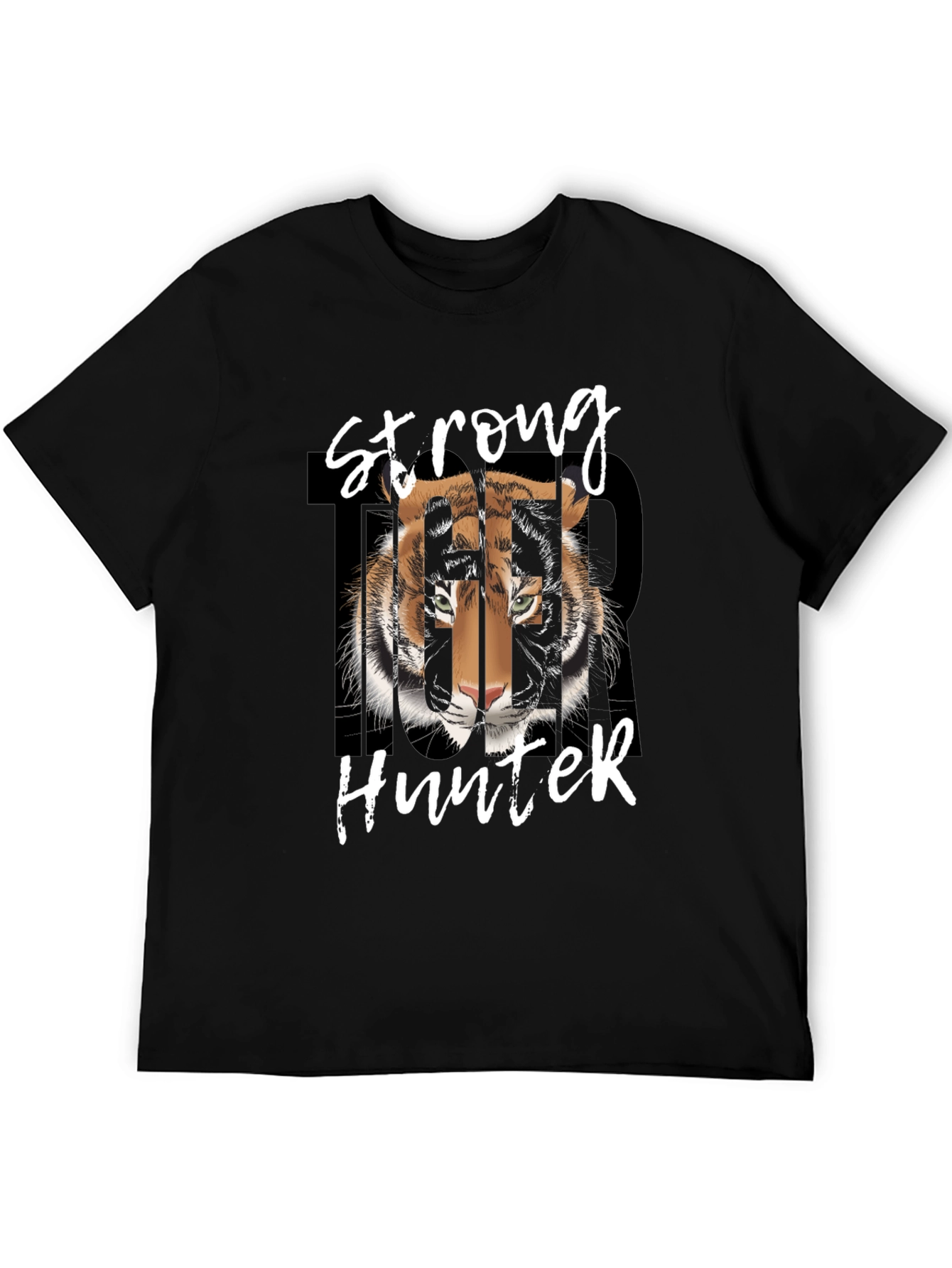 Strong Hunter Tiger Graphic Tee - Black Cotton T-Shirt