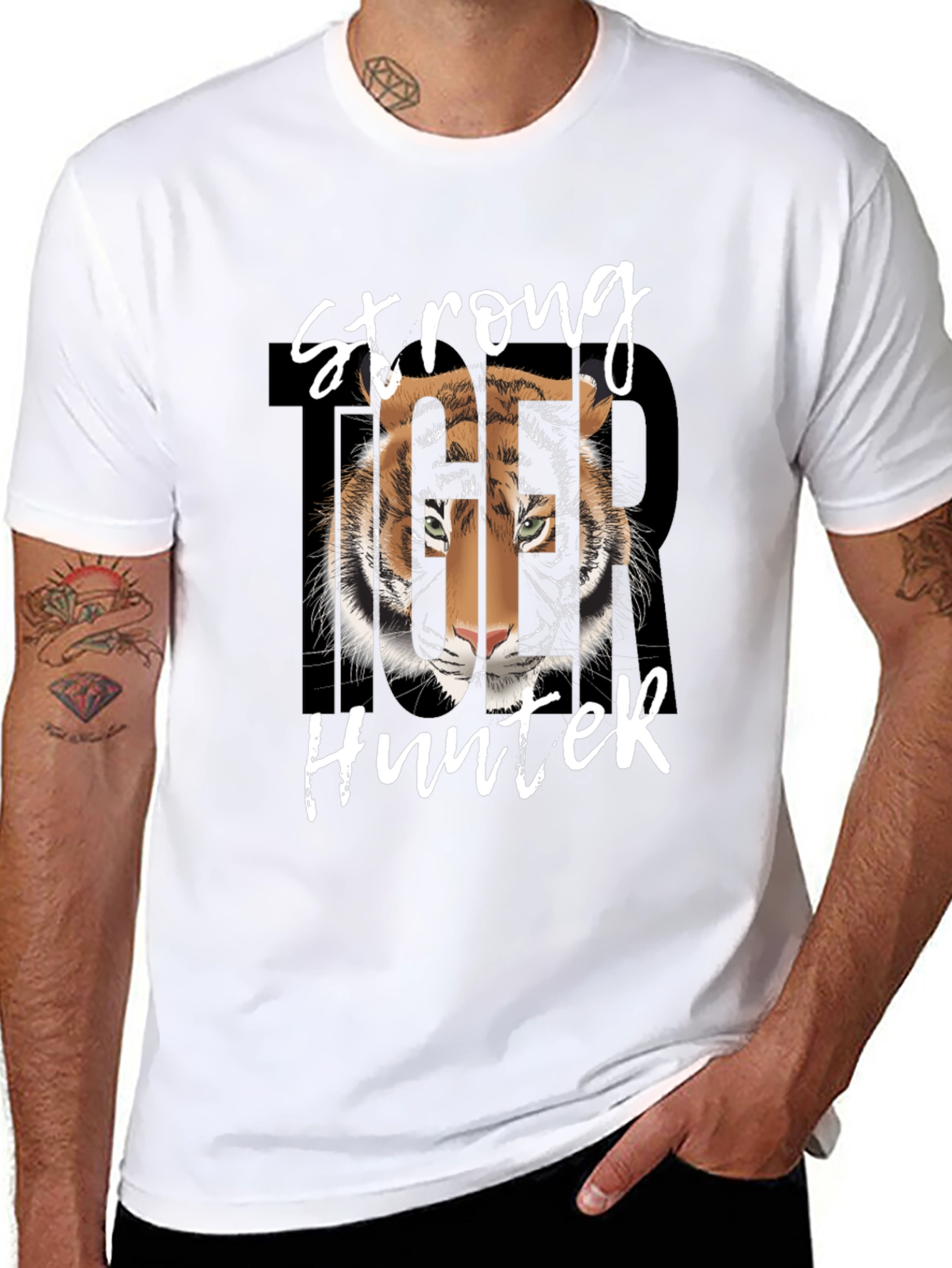 Strong Hunter Tiger Graphic Tee - Black Cotton T-Shirt
