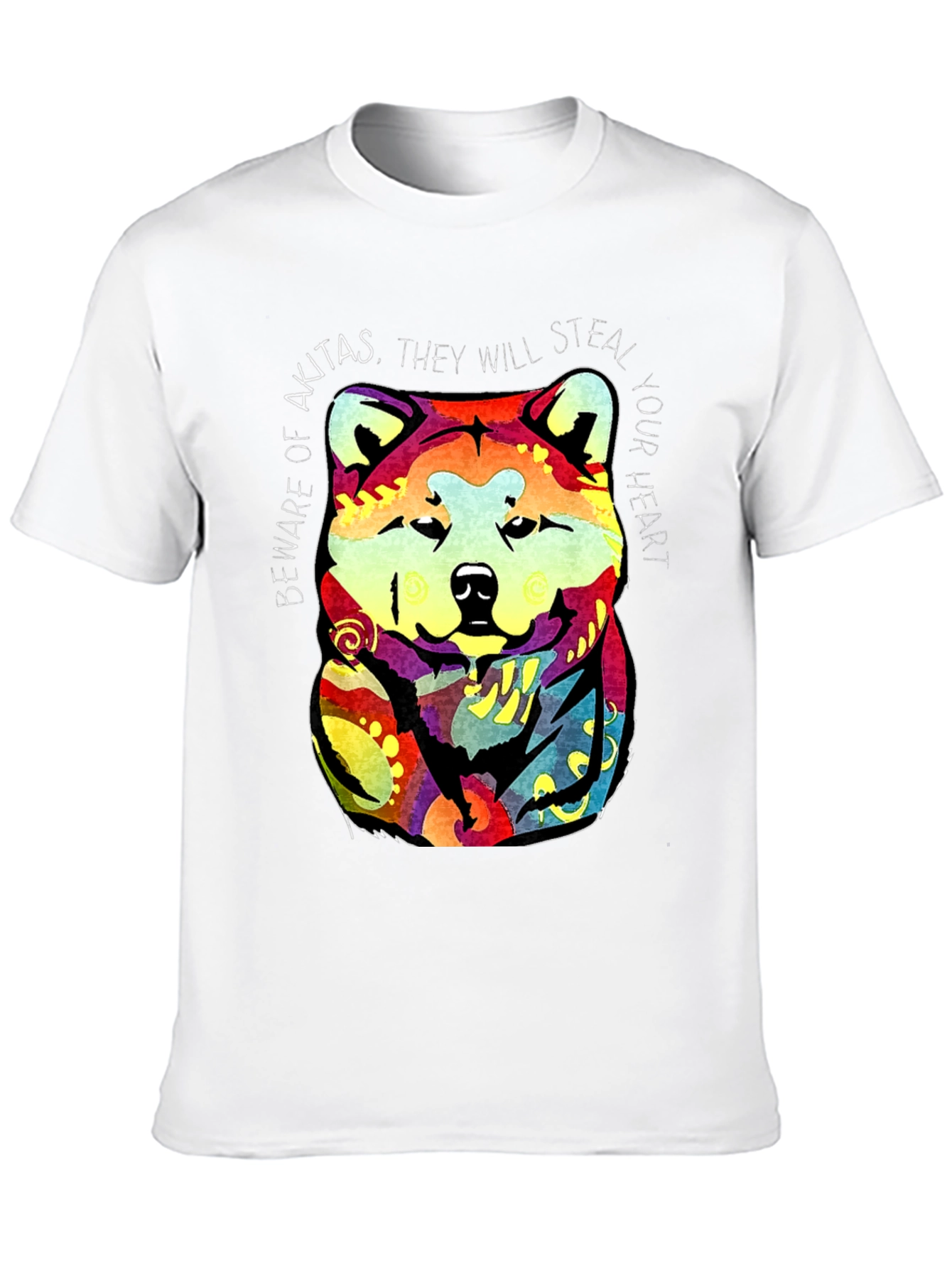Akita Dog Graphic Print Crew Neck T-Shirt