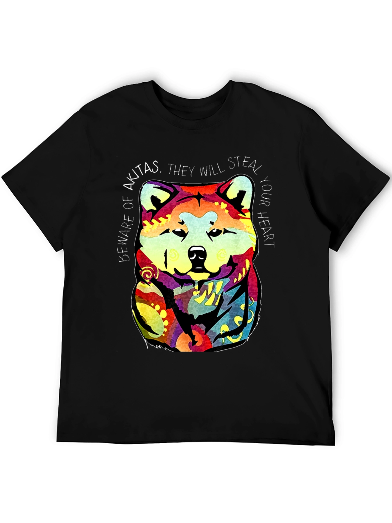 Akita Dog Graphic Print Crew Neck T-Shirt