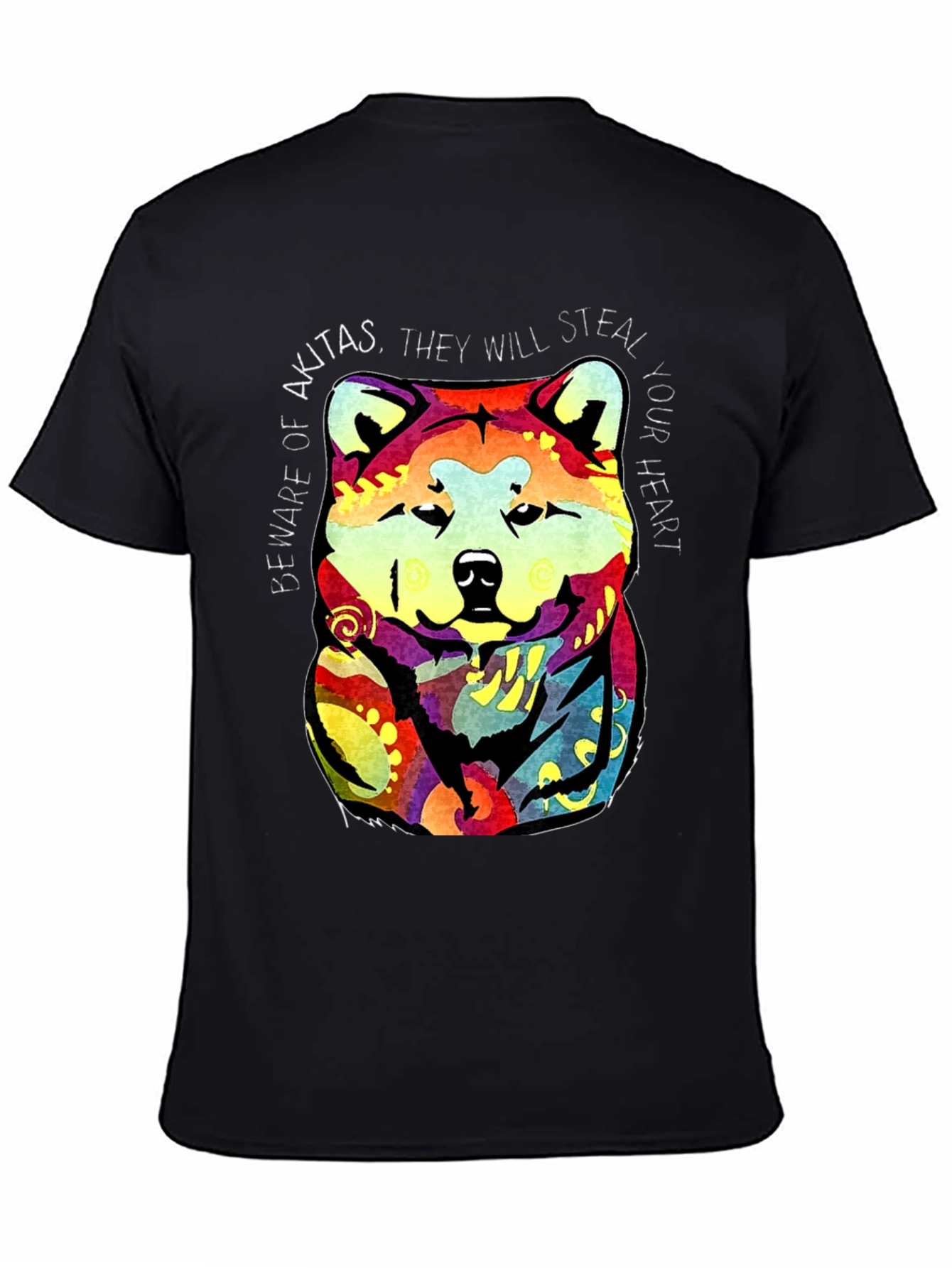 Akita Dog Graphic Print Crew Neck T-Shirt