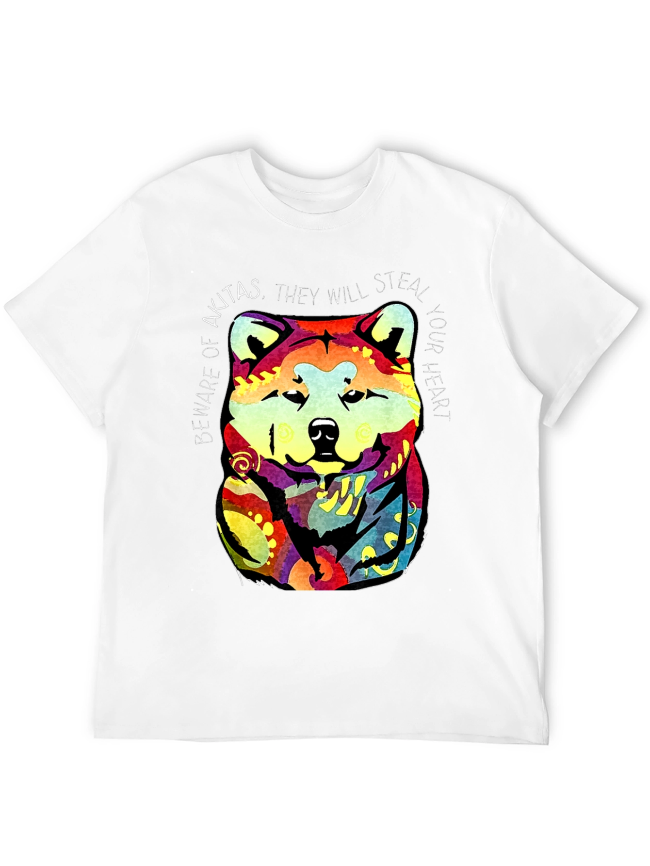 Akita Dog Graphic Print Crew Neck T-Shirt