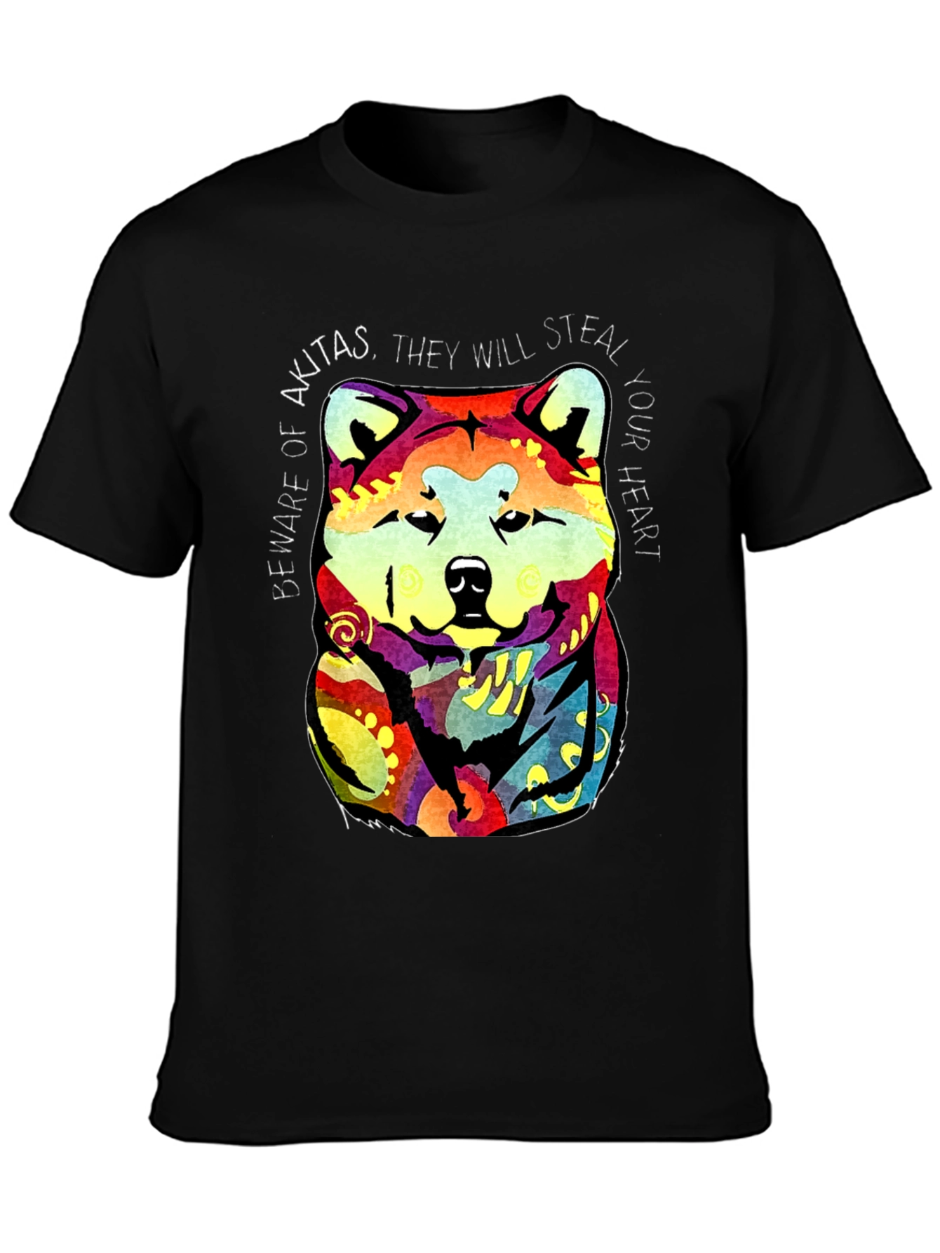 Akita Dog Graphic Print Crew Neck T-Shirt