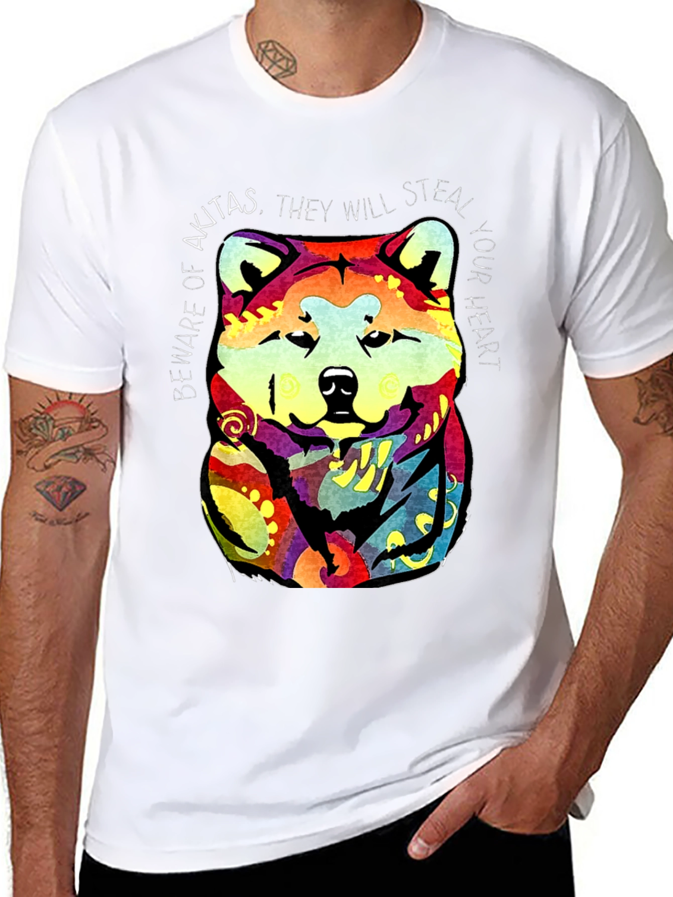 Akita Dog Graphic Print Crew Neck T-Shirt
