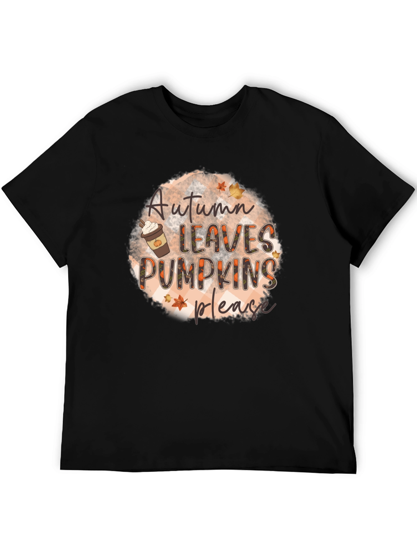 Autumn Leaves Pumpkins Please Black T-Shirt