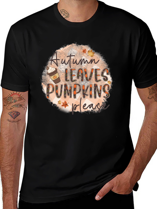 Autumn Leaves Pumpkins Please Black T-Shirt