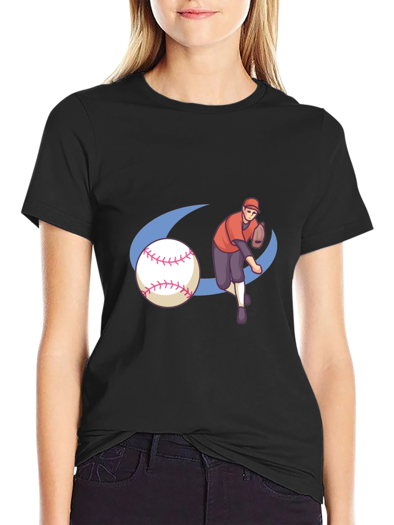 Baseball Player Graphic Black T-Shirt