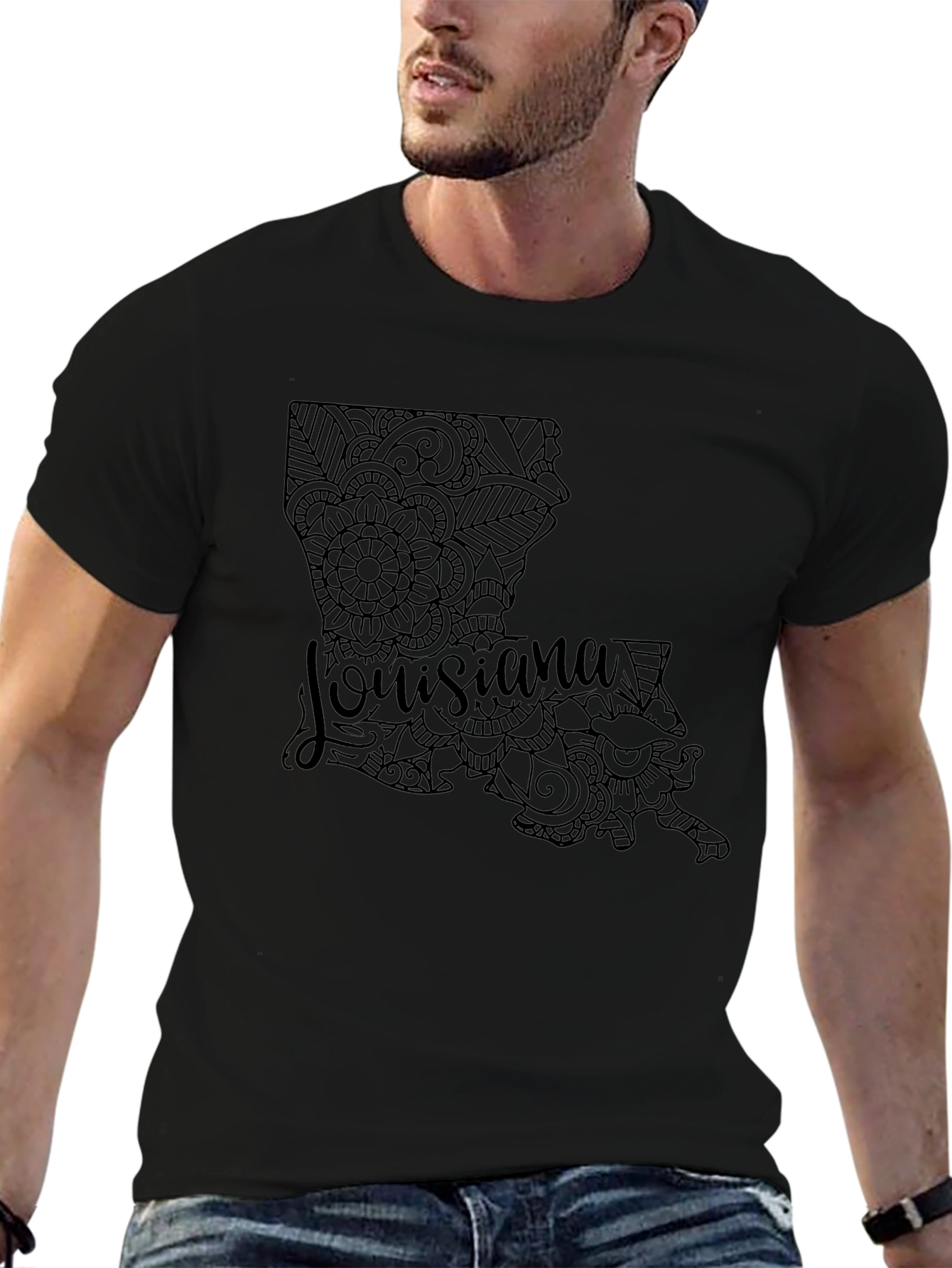 Louisiana State Mandala Design Black T-Shirt