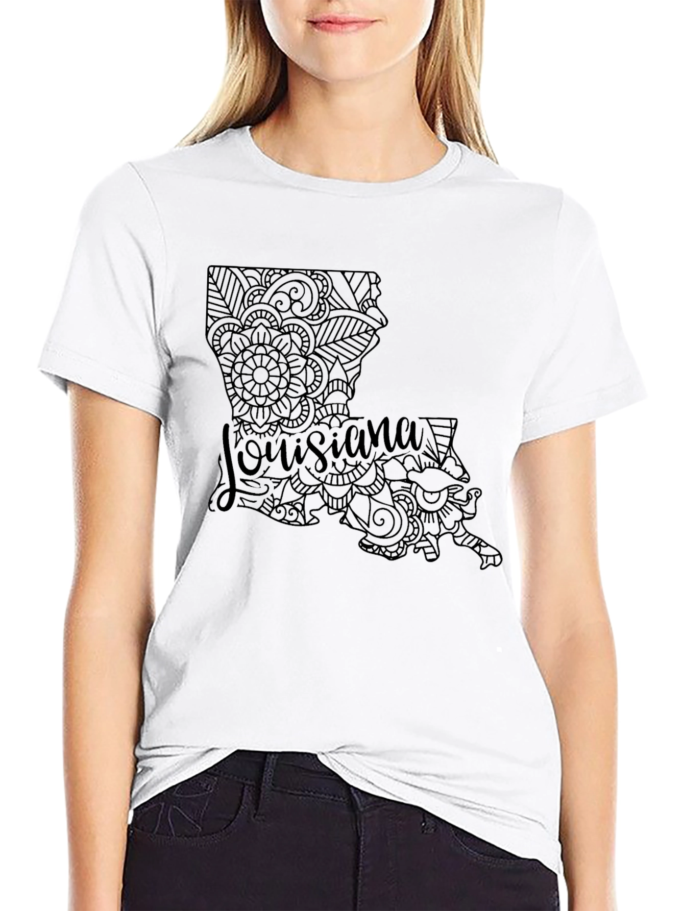 Louisiana State Mandala Design Black T-Shirt